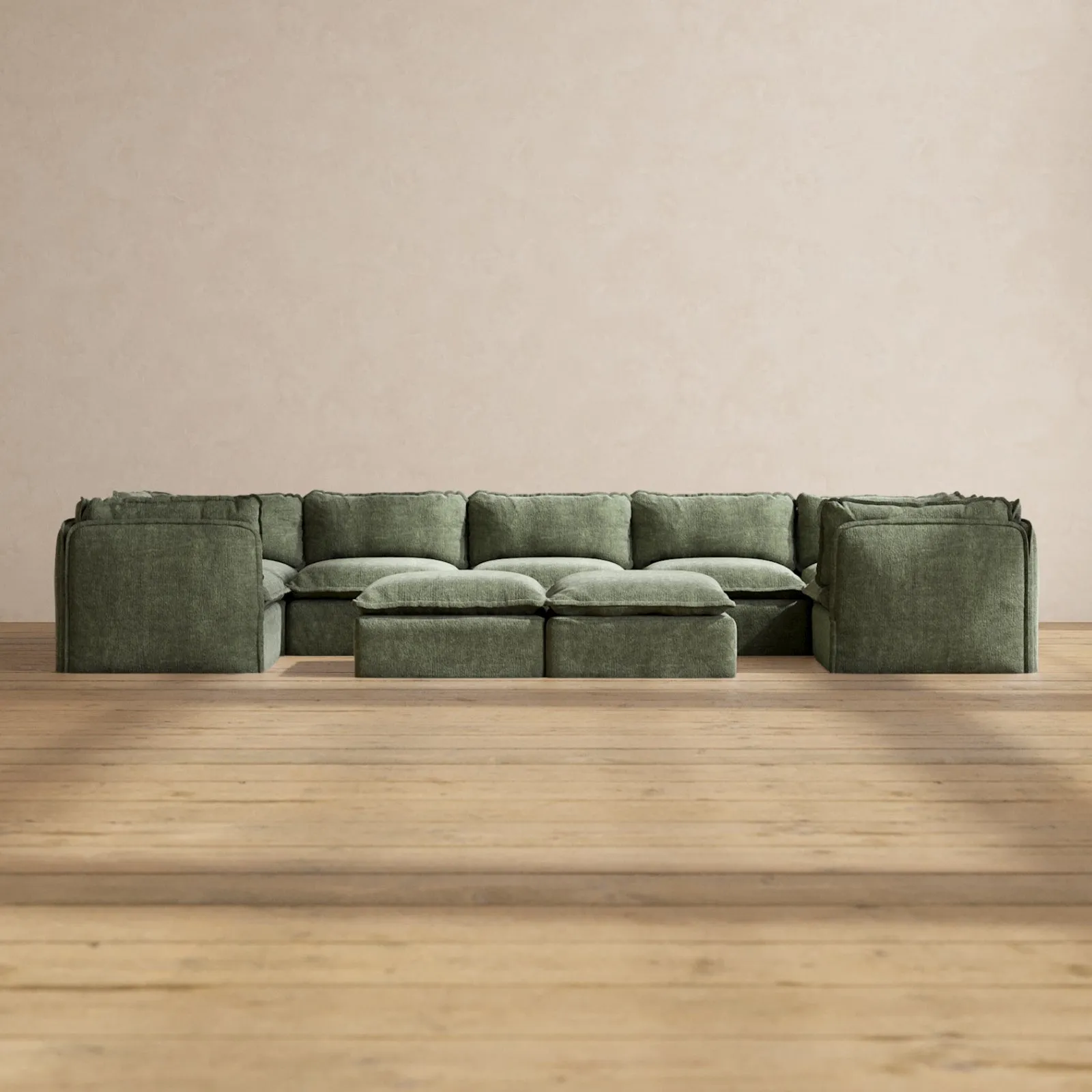 Modular Performance 7-Seater U-Sectional   Bench Ottoman in Willow | Deluxe Blend