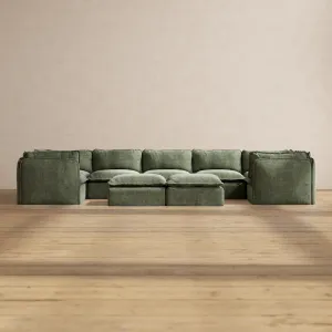 Modular Performance 7-Seater U-Sectional   Bench Ottoman in Willow | Deluxe Blend