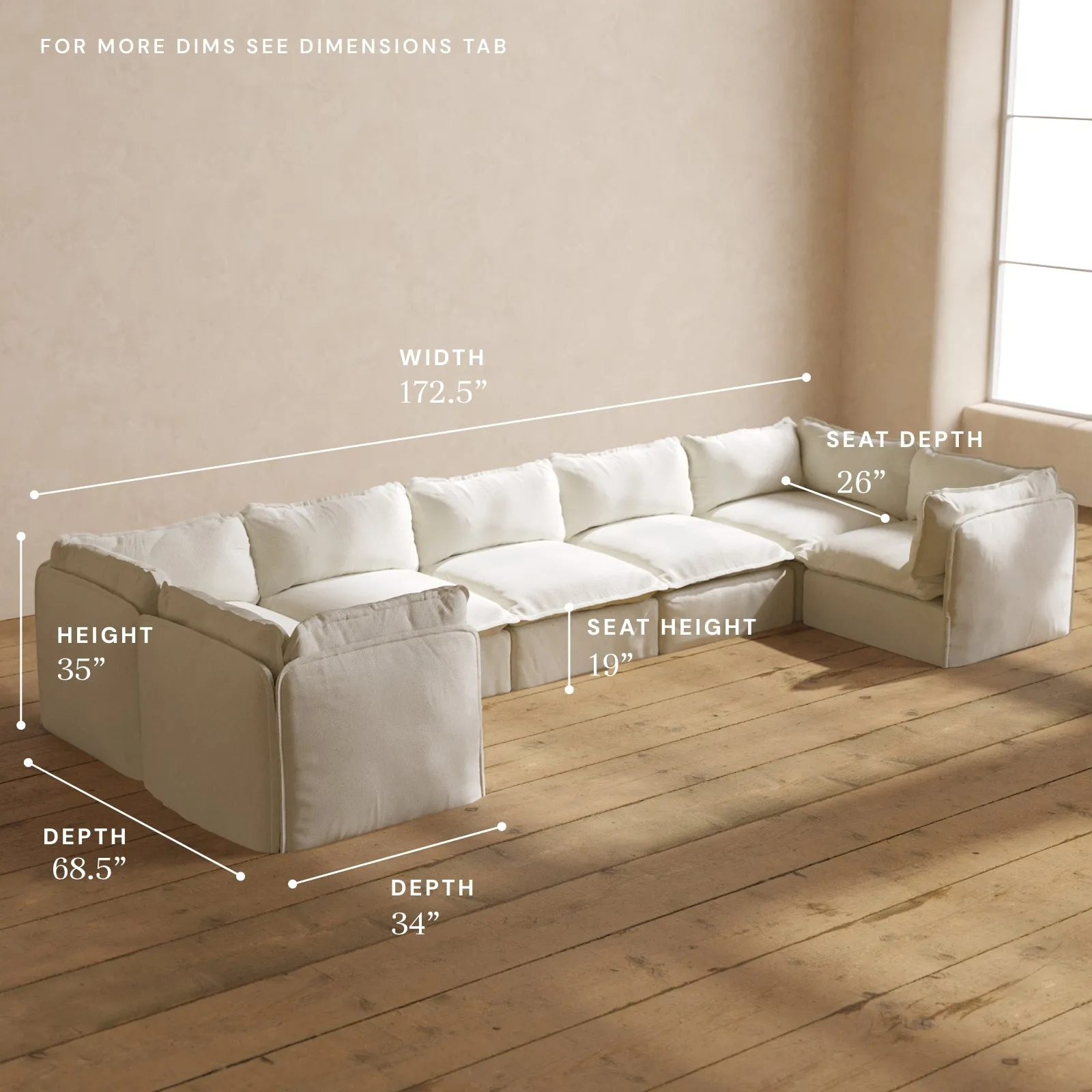 Modular Performance 7-Seater U-Sectional in Eggshell | Deluxe Blend