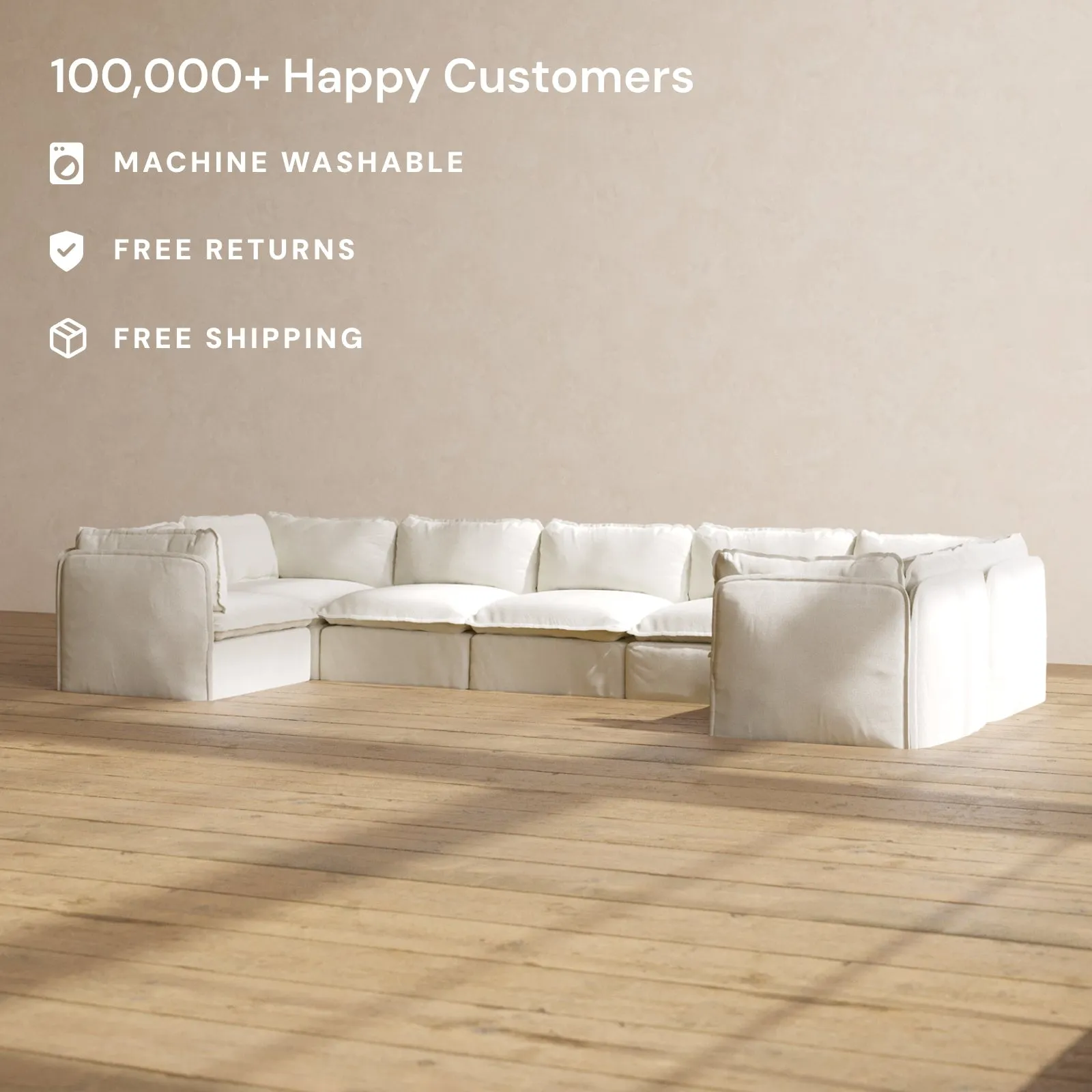Modular Performance 7-Seater U-Sectional in Eggshell | Deluxe Blend