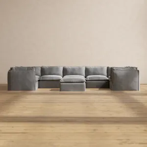 Modular Performance 7-Seater U-Sectional   Ottoman in Ash | Deluxe Blend