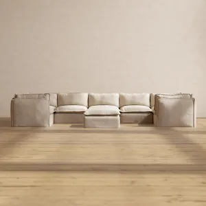 Modular Performance 7-Seater U-Sectional   Ottoman in Oat | Deluxe Blend