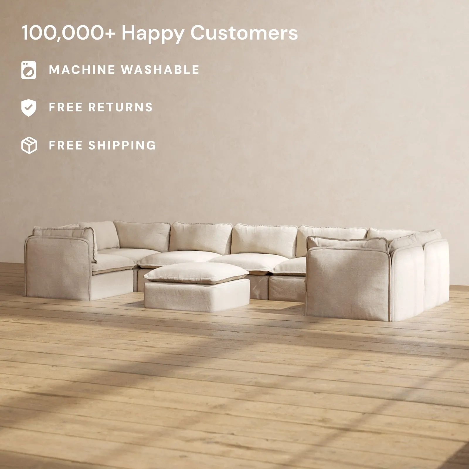 Modular Performance 7-Seater U-Sectional   Ottoman in Oat | Deluxe Blend
