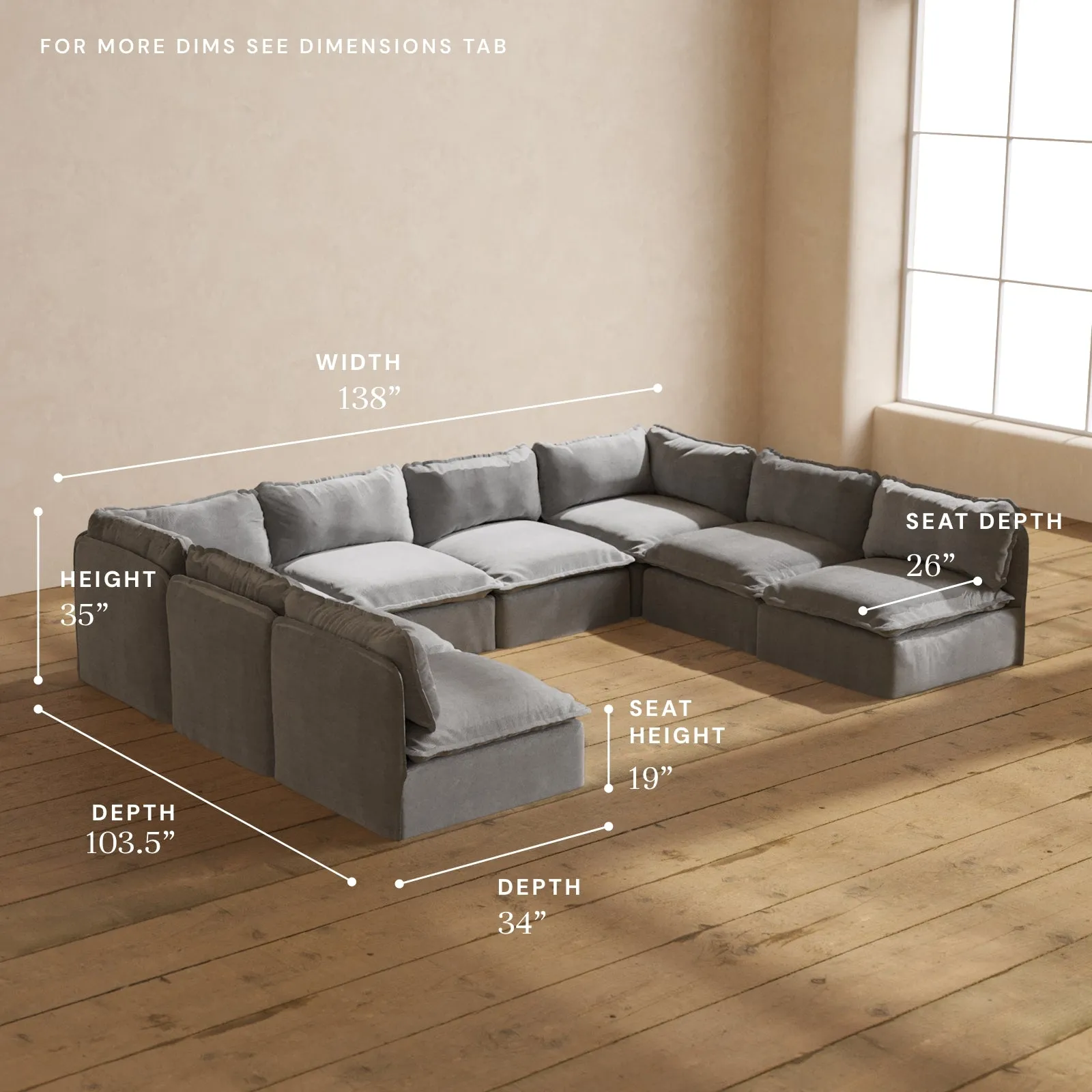 Modular Performance 8-Seater Open-Ends U-Sectional in Ash | Relaxed Blend