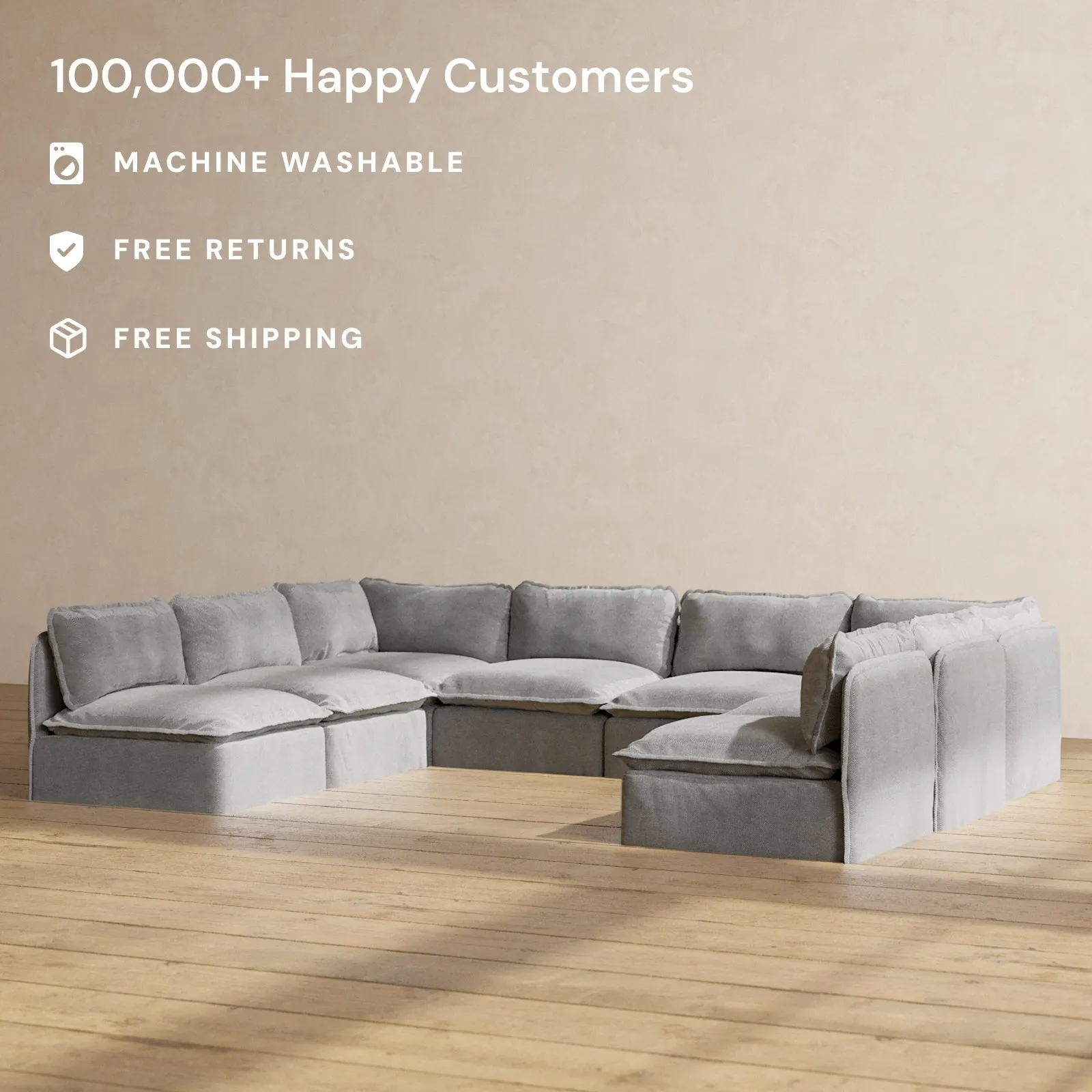 Modular Performance 8-Seater Open-Ends U-Sectional in Ash | Relaxed Blend