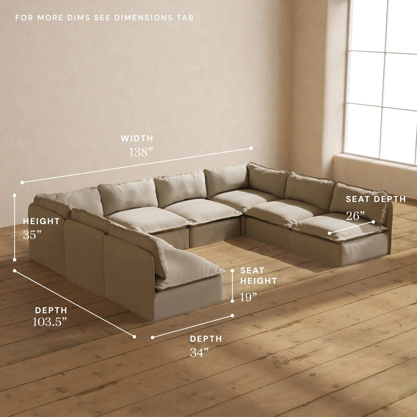Modular Performance 8-Seater Open-Ends U-Sectional in Dune | Deluxe Blend