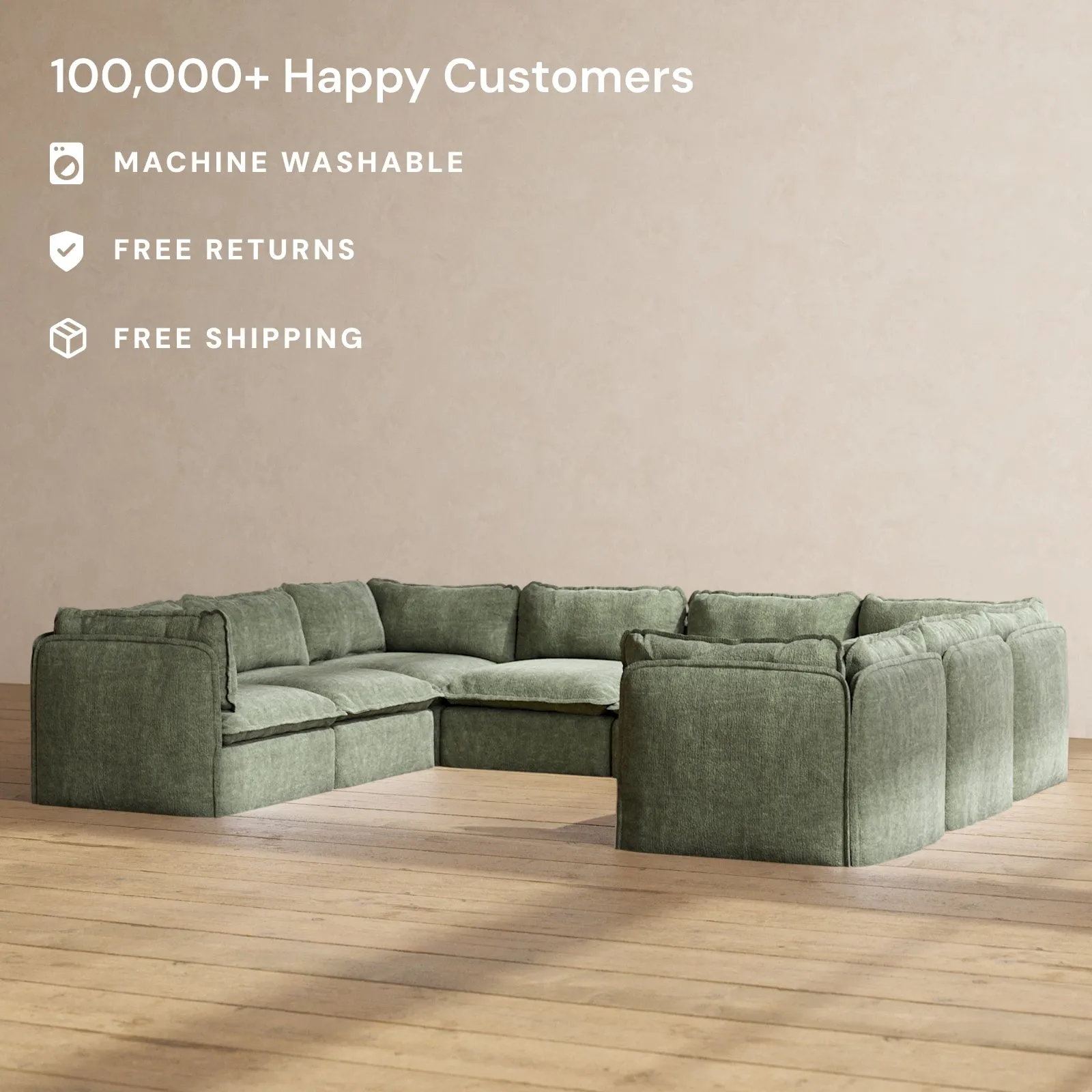 Modular Performance 8-Seater U-Sectional in Willow | Relaxed Blend