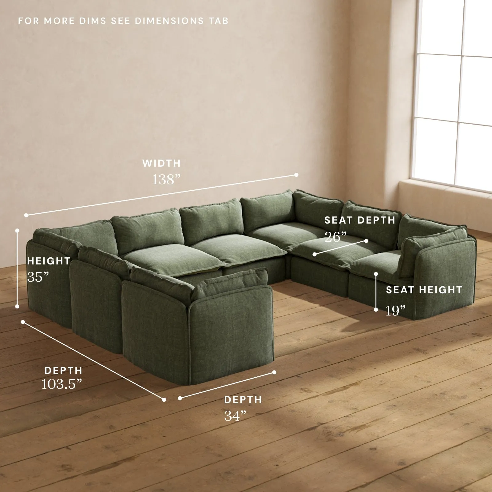Modular Performance 8-Seater U-Sectional in Willow | Relaxed Blend
