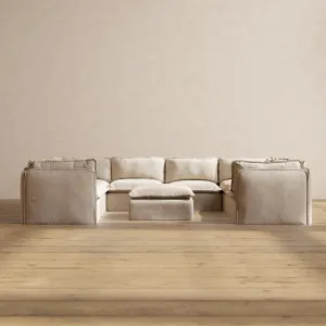 Modular Performance 8-Seater U-Sectional   Ottoman in Oat | Deluxe Blend