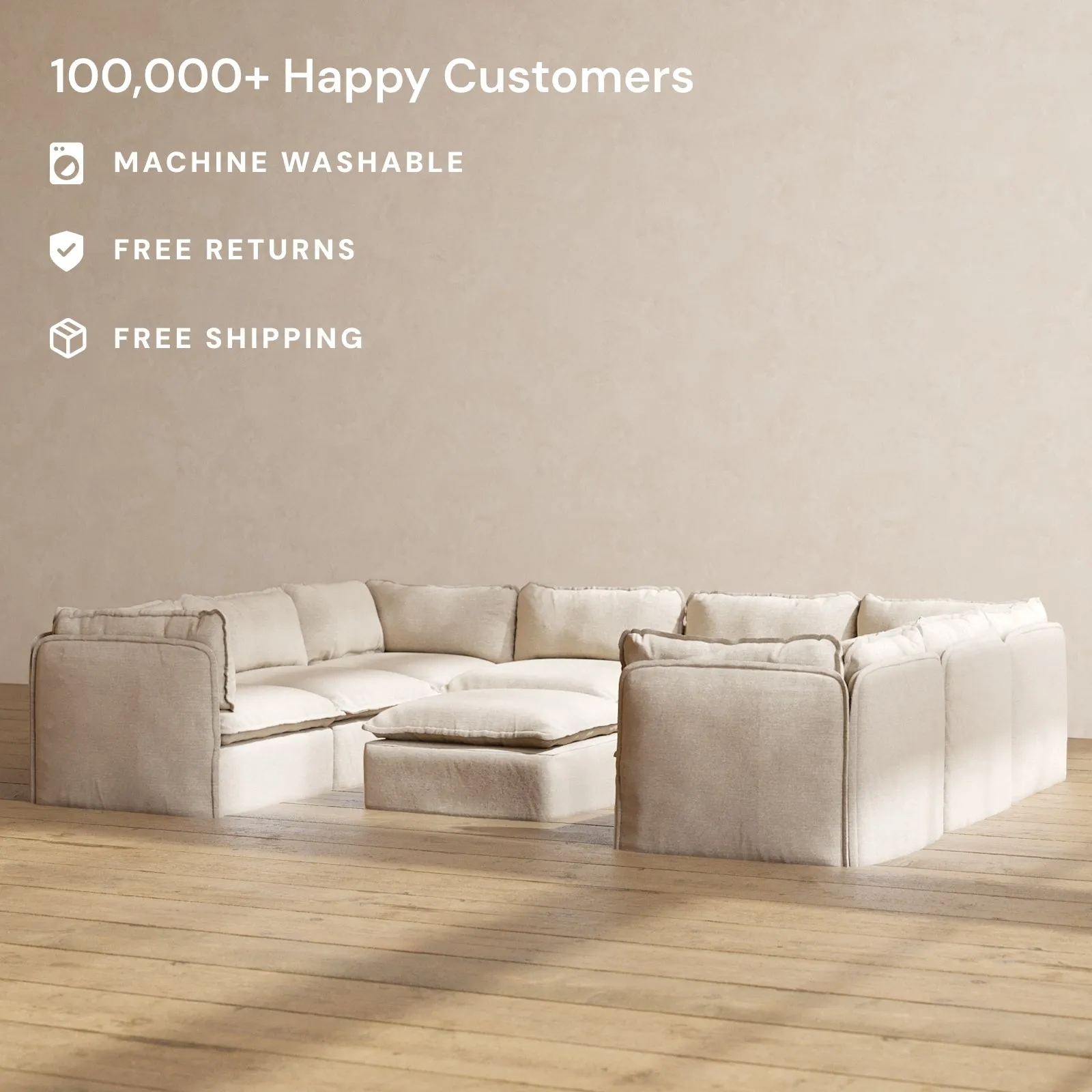 Modular Performance 8-Seater U-Sectional   Ottoman in Oat | Deluxe Blend