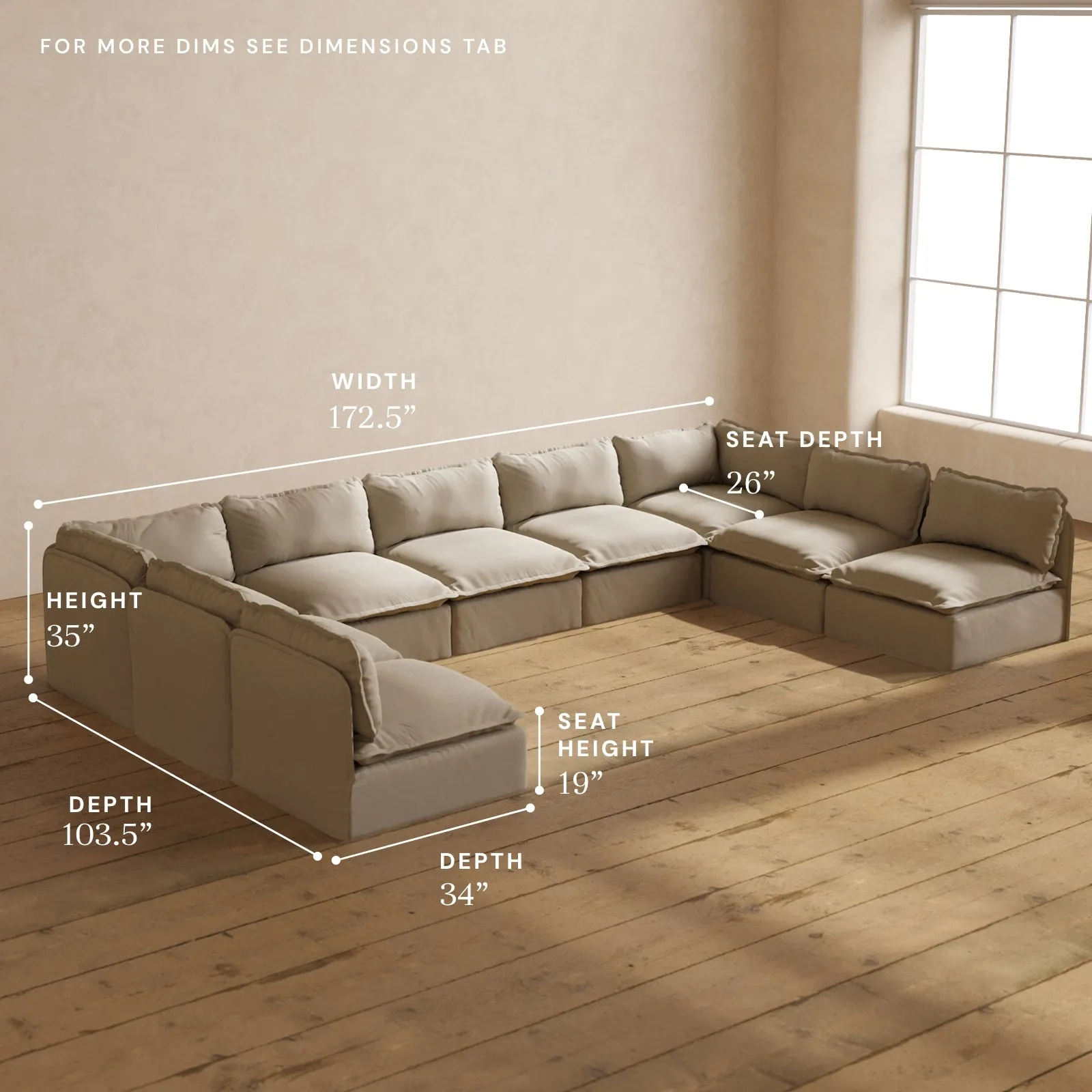 Modular Performance 9-Seater Open-Ends U-Sectional in Dune | Deluxe Blend
