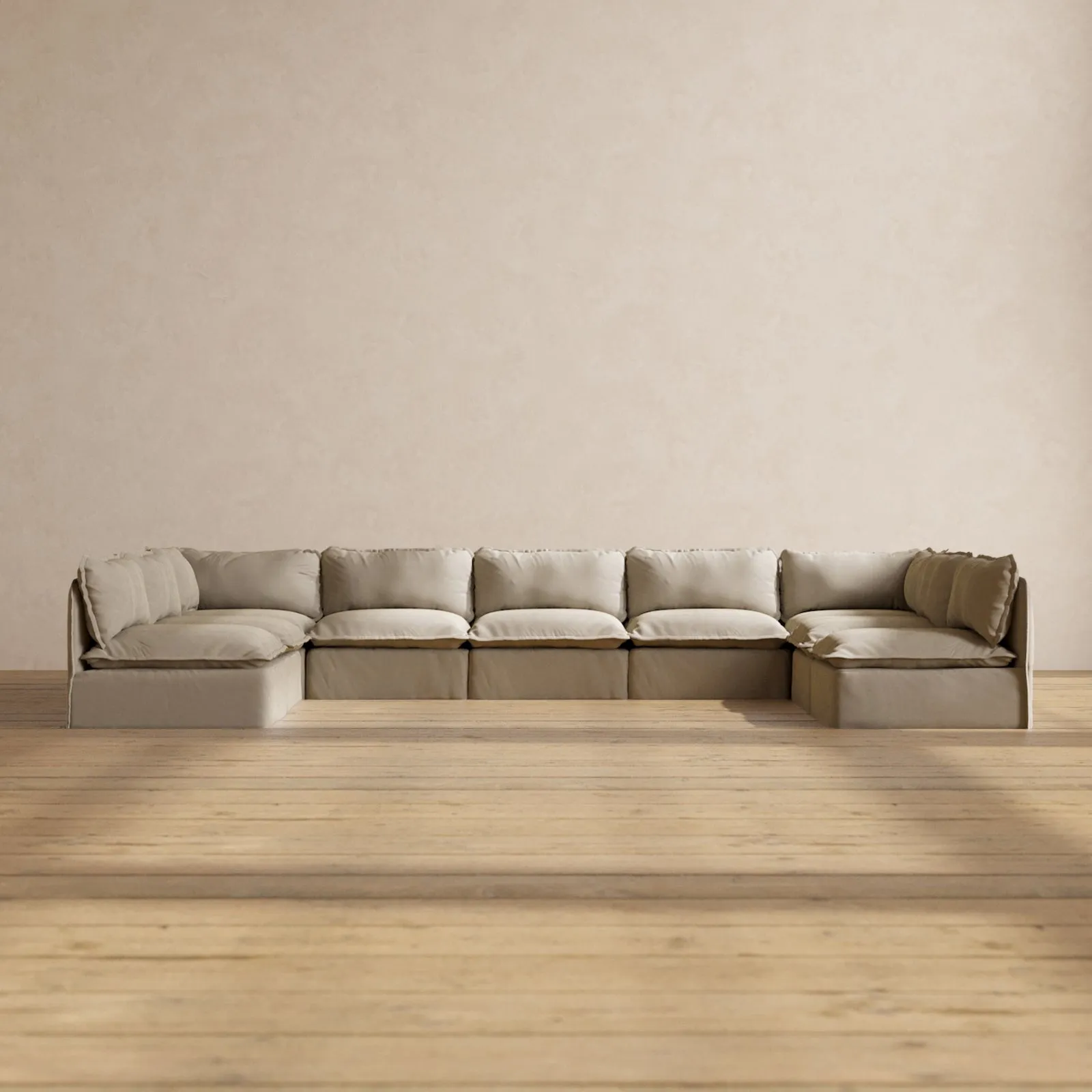 Modular Performance 9-Seater Open-Ends U-Sectional in Dune | Deluxe Blend