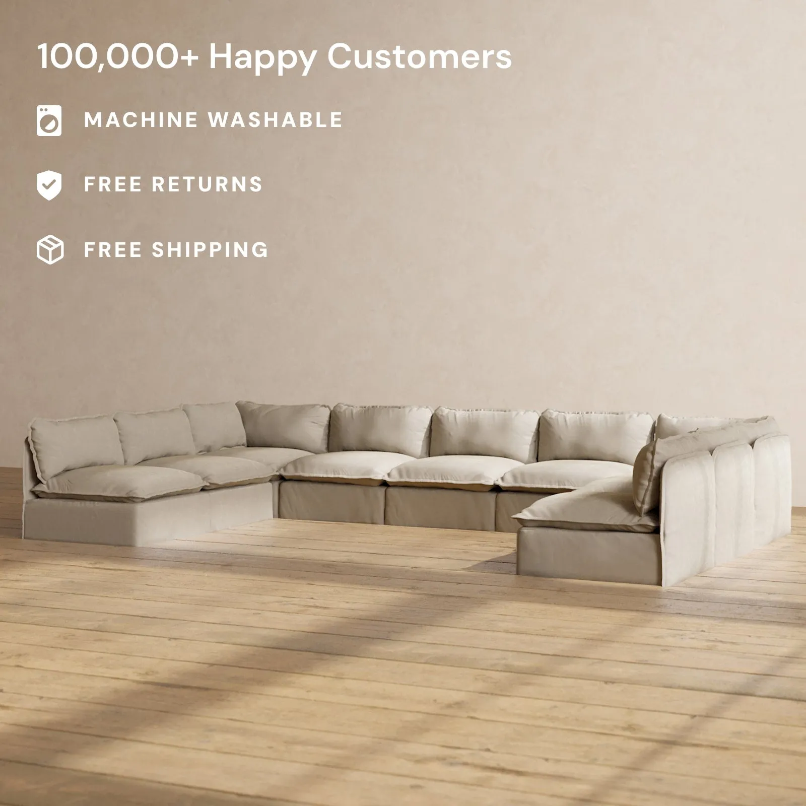 Modular Performance 9-Seater Open-Ends U-Sectional in Dune | Deluxe Blend