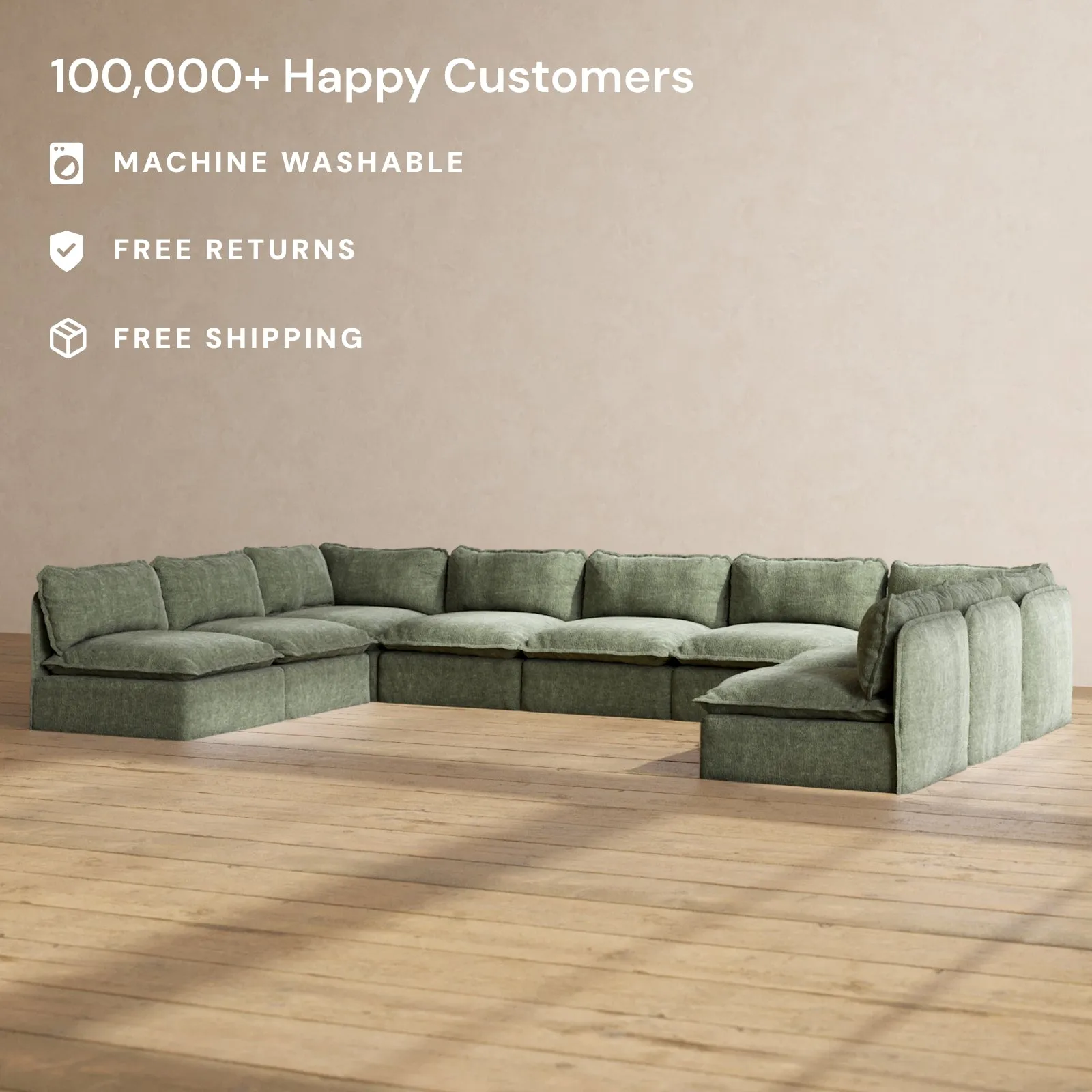 Modular Performance 9-Seater Open-Ends U-Sectional in Willow | Deluxe Blend