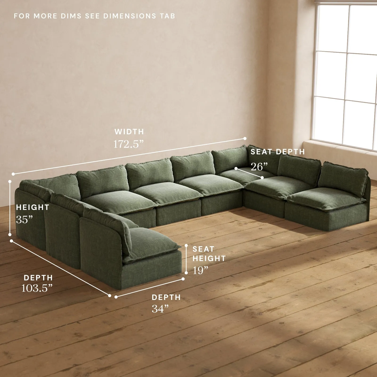 Modular Performance 9-Seater Open-Ends U-Sectional in Willow | Deluxe Blend