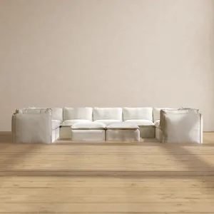 Modular Performance 9-Seater U-Sectional   Bench Ottoman in Eggshell | Deluxe Blend