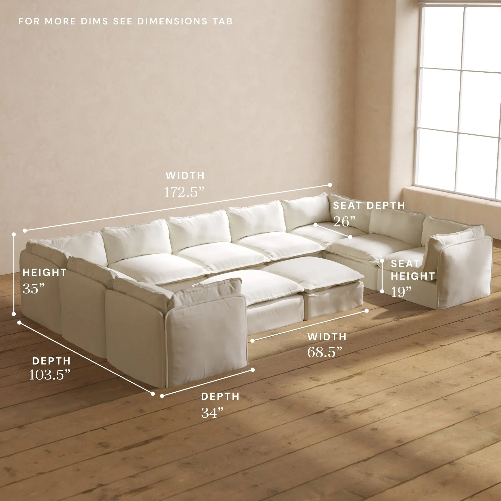 Modular Performance 9-Seater U-Sectional   Bench Ottoman in Eggshell | Deluxe Blend