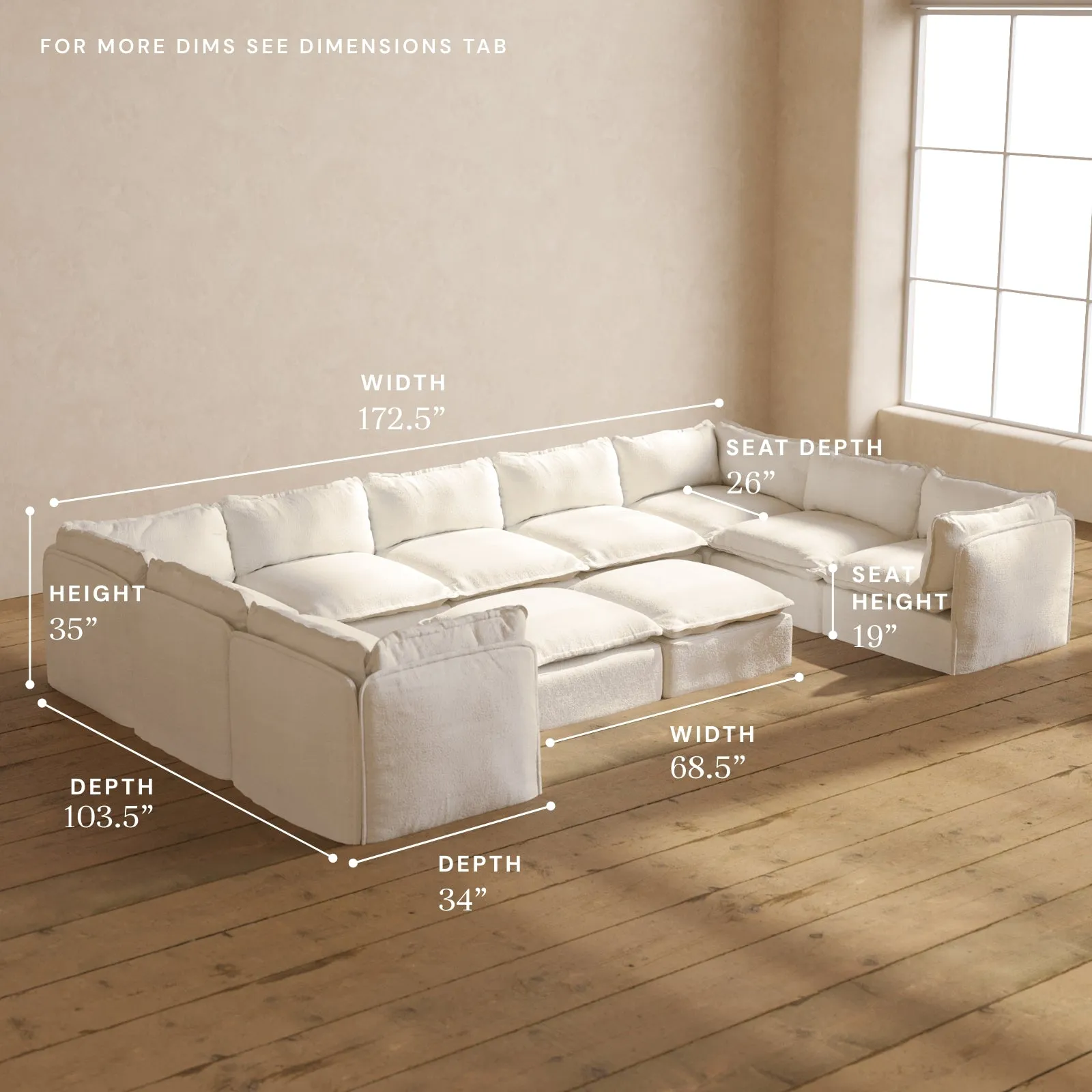 Modular Performance 9-Seater U-Sectional   Bench Ottoman in Mousse | Relaxed Blend
