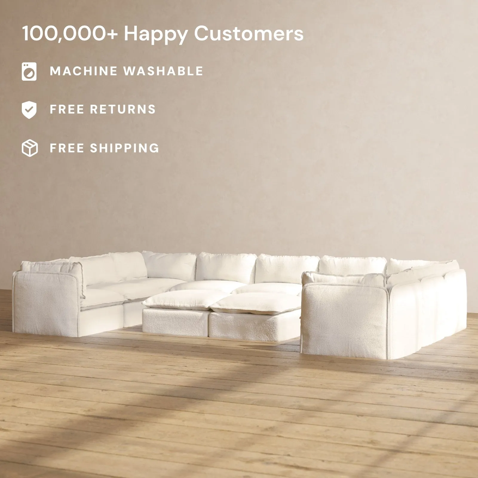 Modular Performance 9-Seater U-Sectional   Bench Ottoman in Mousse | Relaxed Blend
