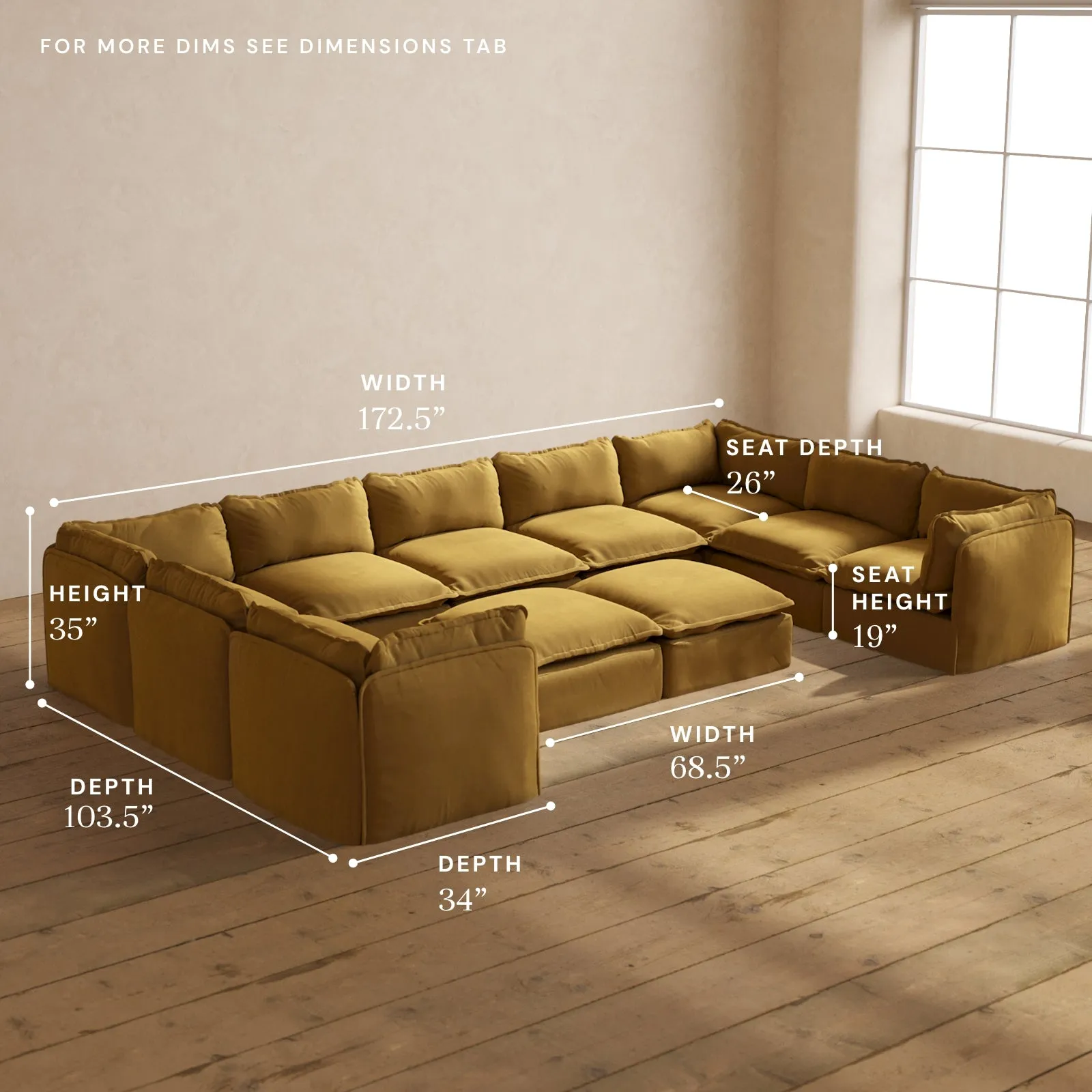 Modular Performance 9-Seater U-Sectional   Bench Ottoman in Toffee | Deluxe Blend