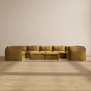 Modular Performance 9-Seater U-Sectional   Bench Ottoman in Toffee | Deluxe Blend