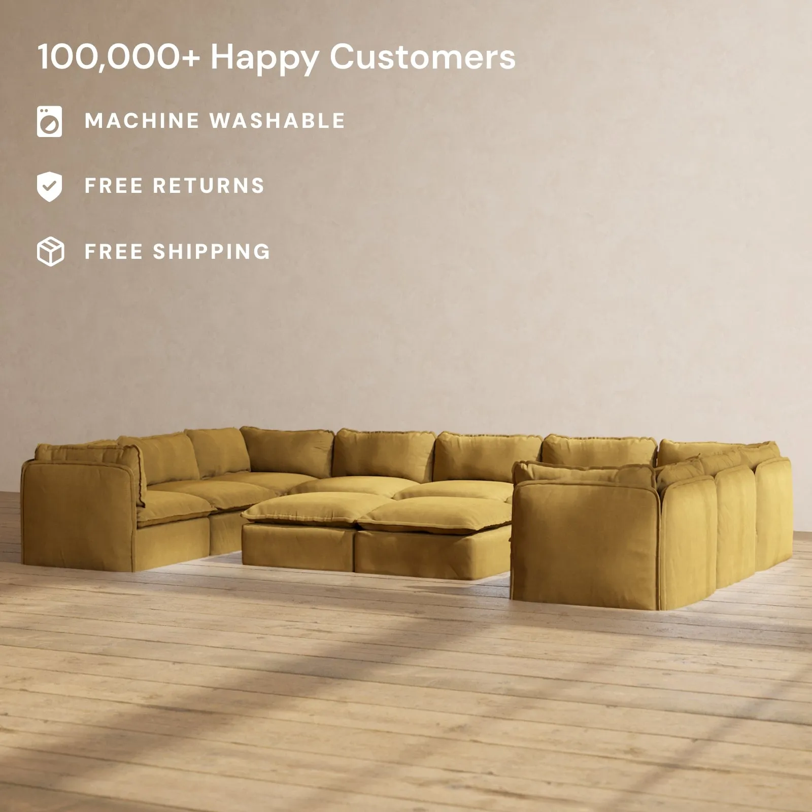 Modular Performance 9-Seater U-Sectional   Bench Ottoman in Toffee | Deluxe Blend