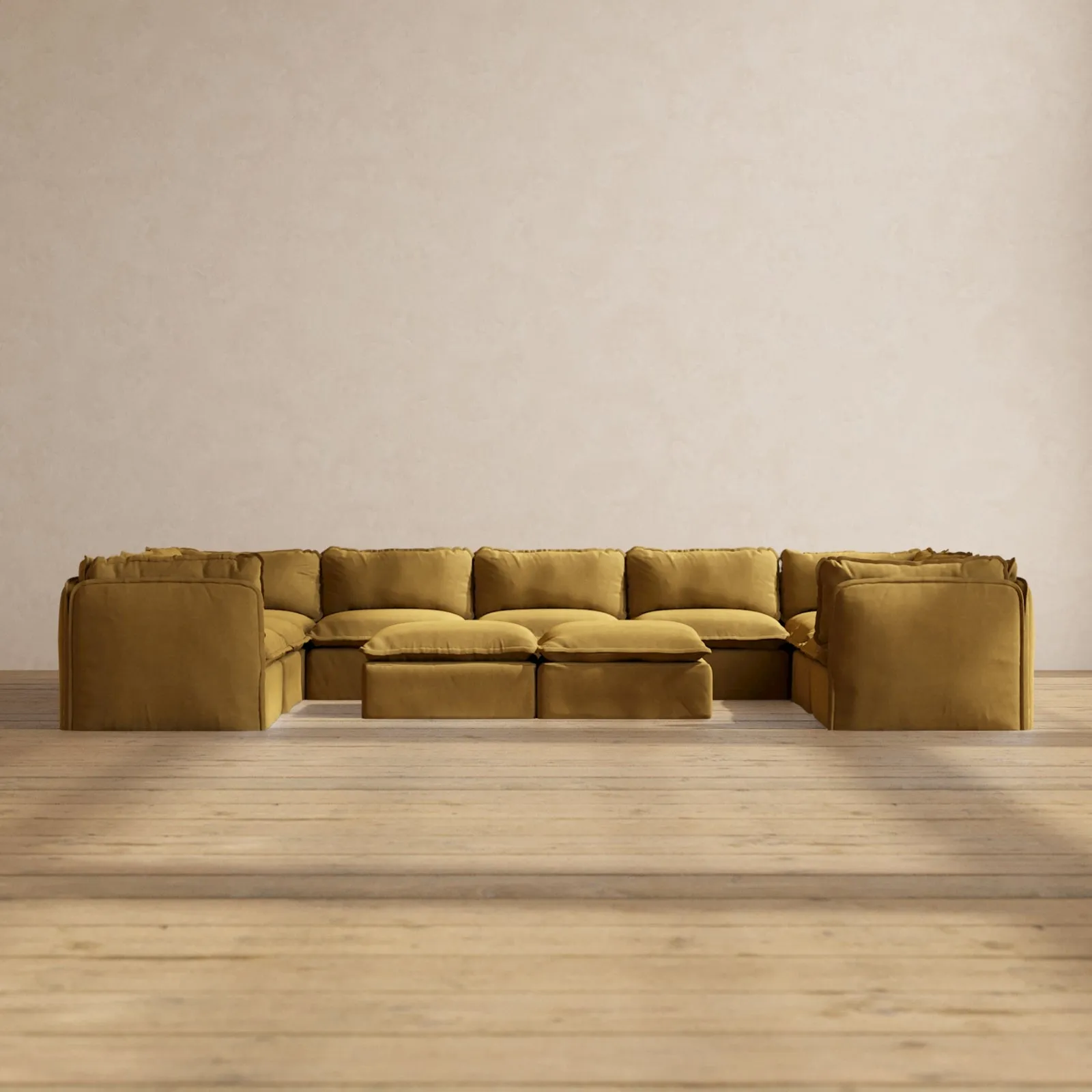 Modular Performance 9-Seater U-Sectional   Bench Ottoman in Toffee | Deluxe Blend