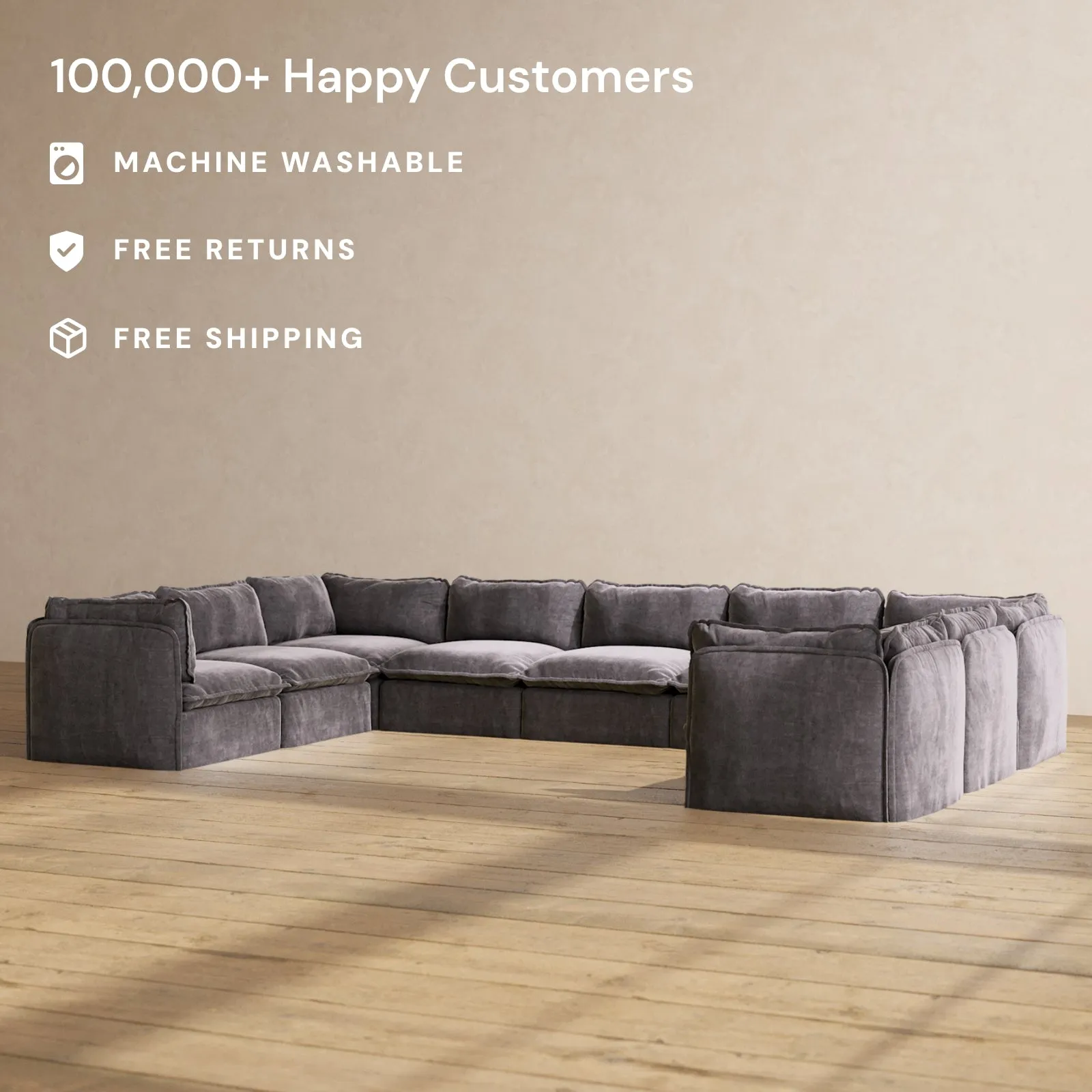 Modular Performance 9-Seater U-Sectional in Cinder | Deluxe Blend