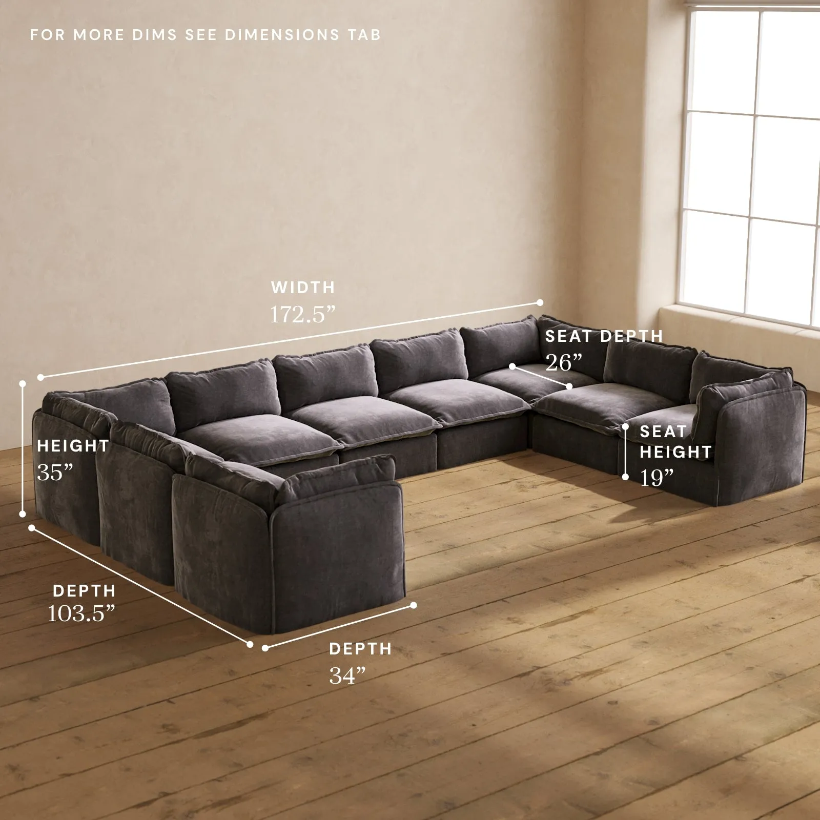 Modular Performance 9-Seater U-Sectional in Cinder | Deluxe Blend