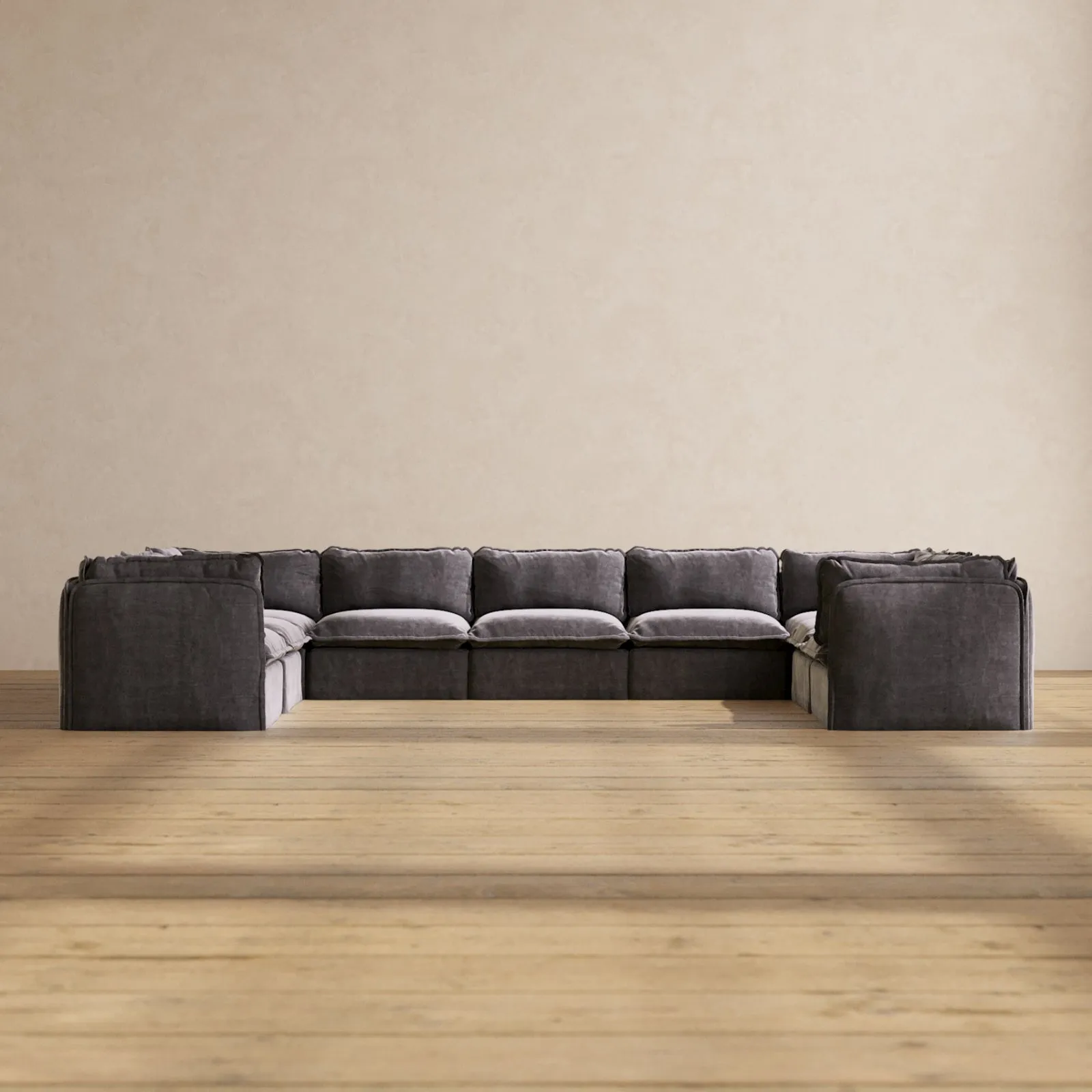 Modular Performance 9-Seater U-Sectional in Cinder | Deluxe Blend