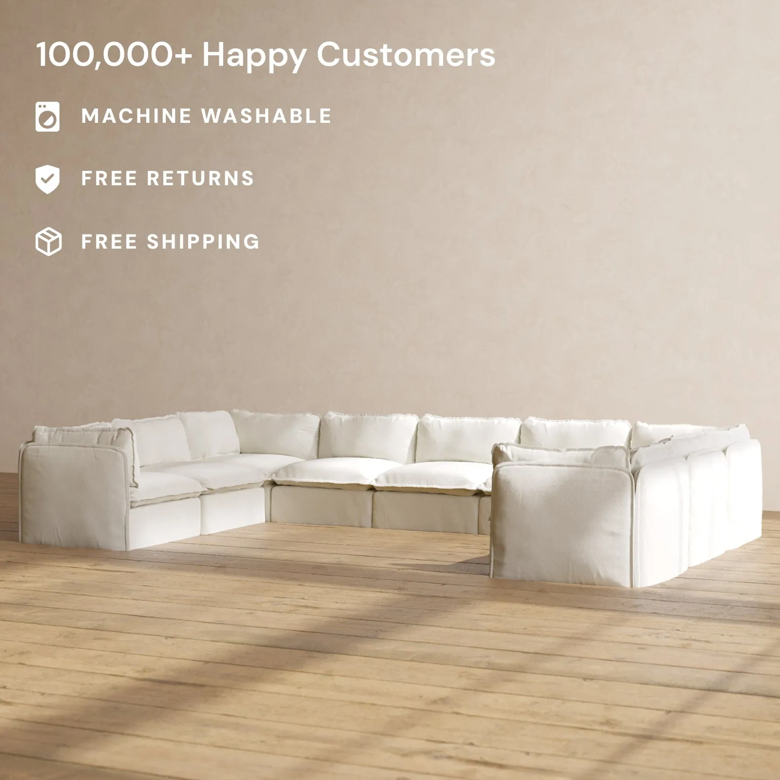 Modular Performance 9-Seater U-Sectional in Eggshell | Deluxe Blend