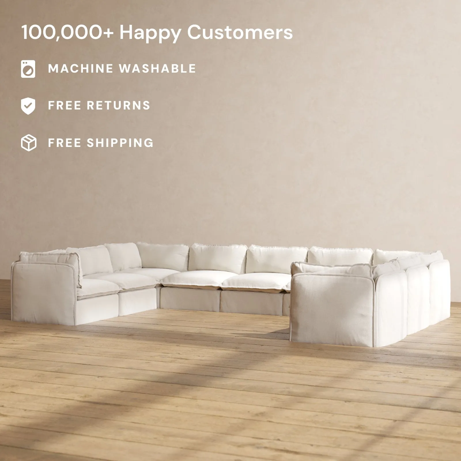 Modular Performance 9-Seater U-Sectional in Flour | Deluxe Blend