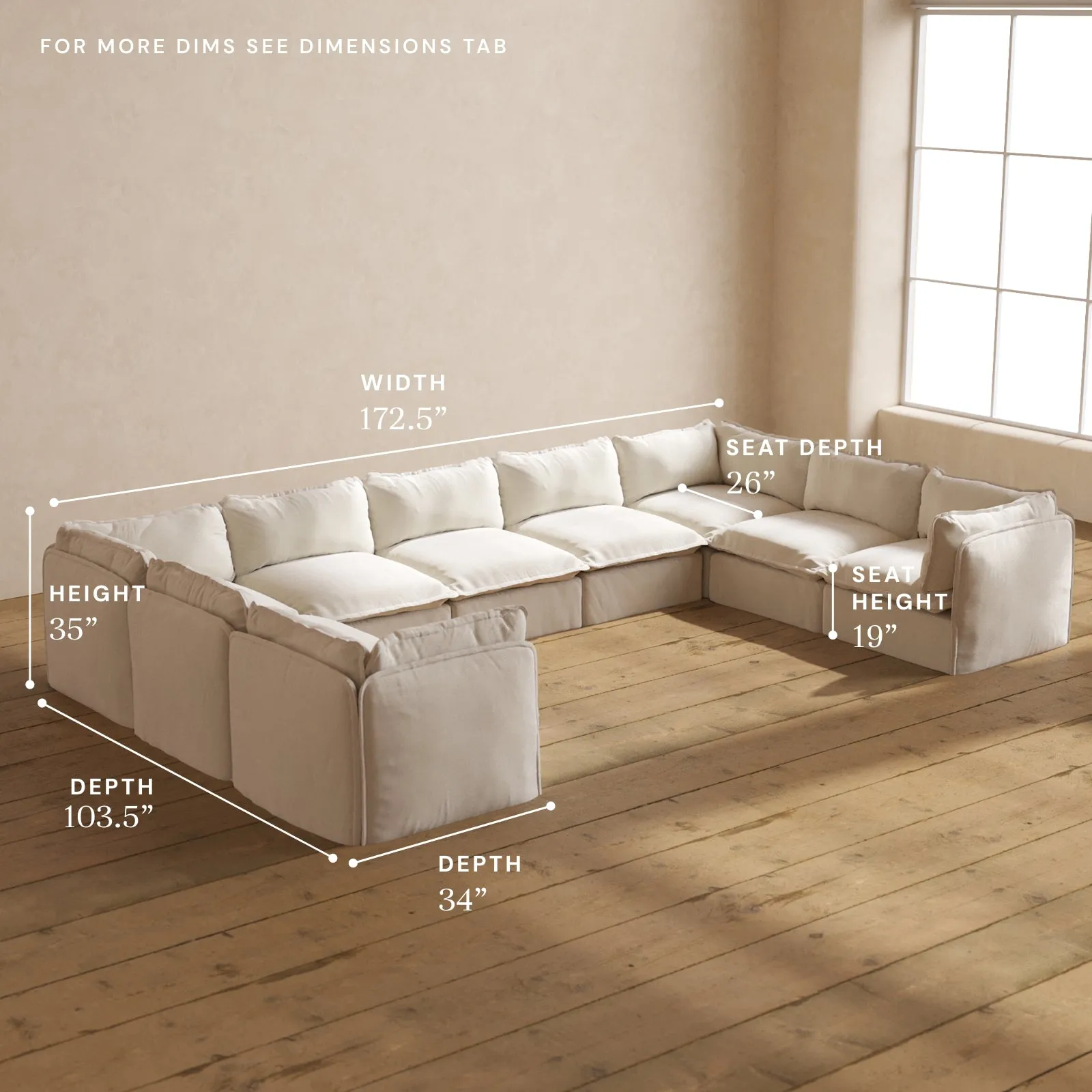 Modular Performance 9-Seater U-Sectional in Flour | Deluxe Blend