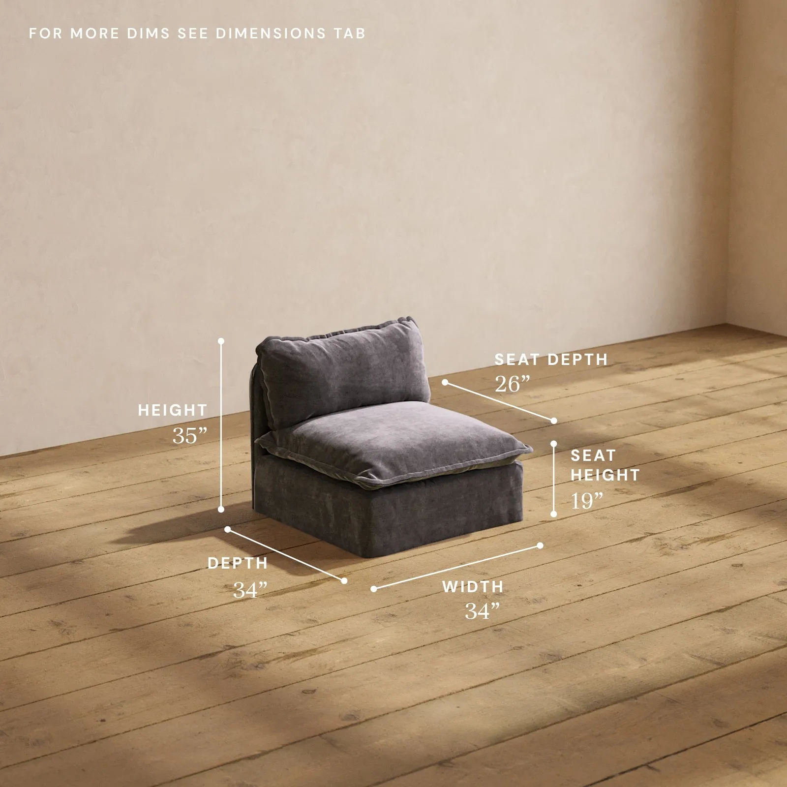 Modular Performance Armless Chair in Cinder | Deluxe Blend