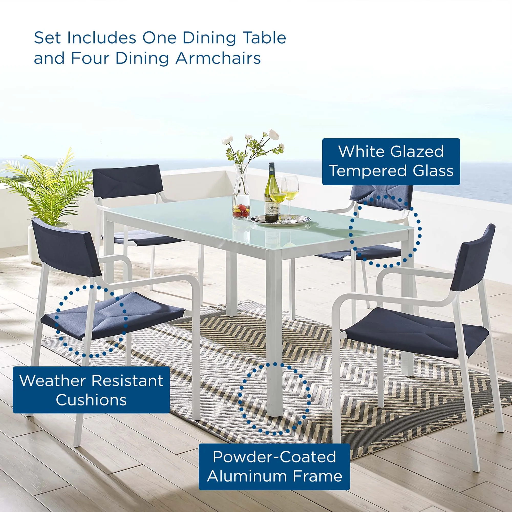 Raleigh 5 Piece Outdoor Patio Aluminum Dining Set by Modway