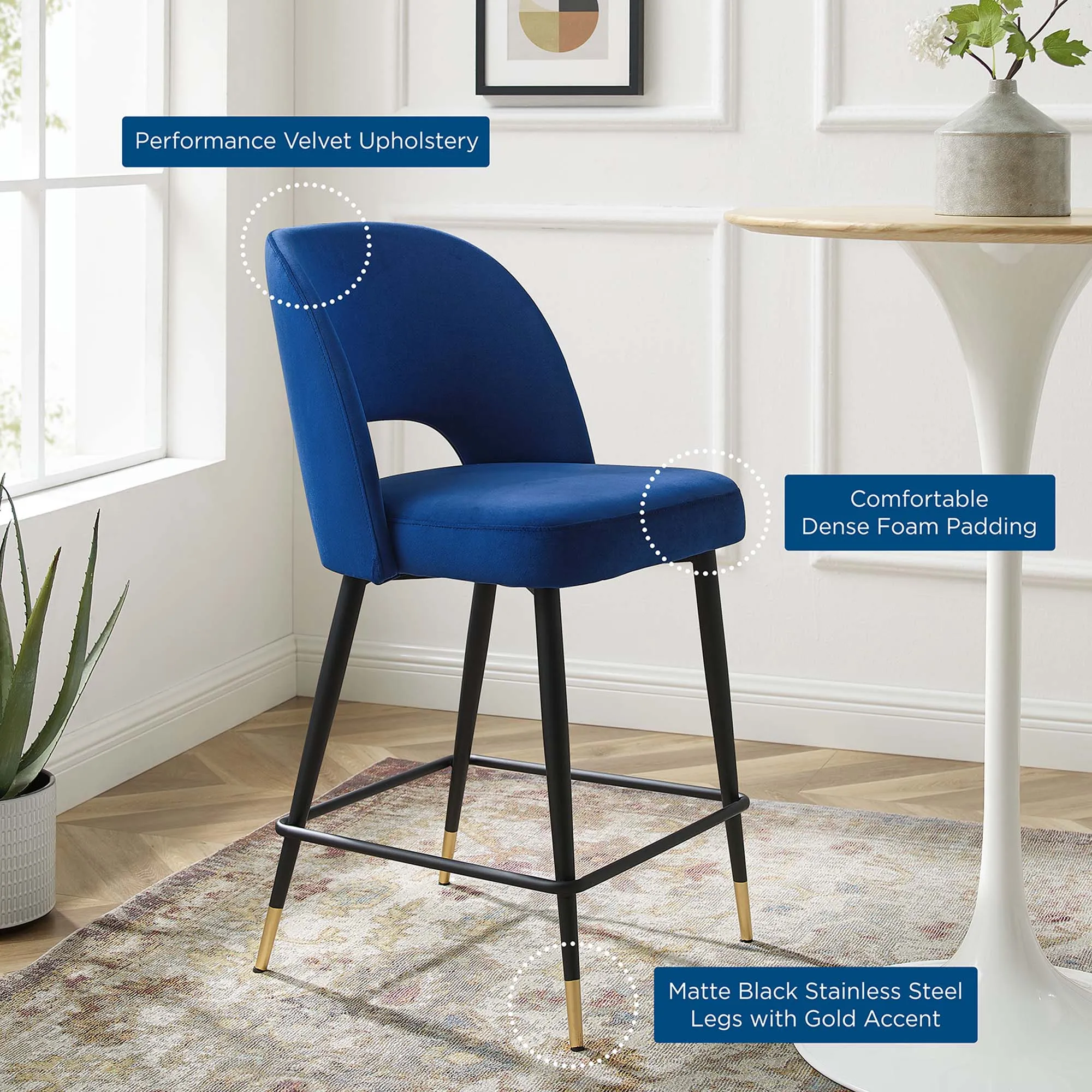 Rouse Performance Velvet Counter Stool by Modway