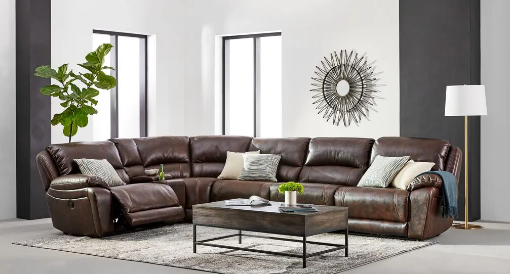Santorini 5-Piece Power Reclining Sectional - Walnut