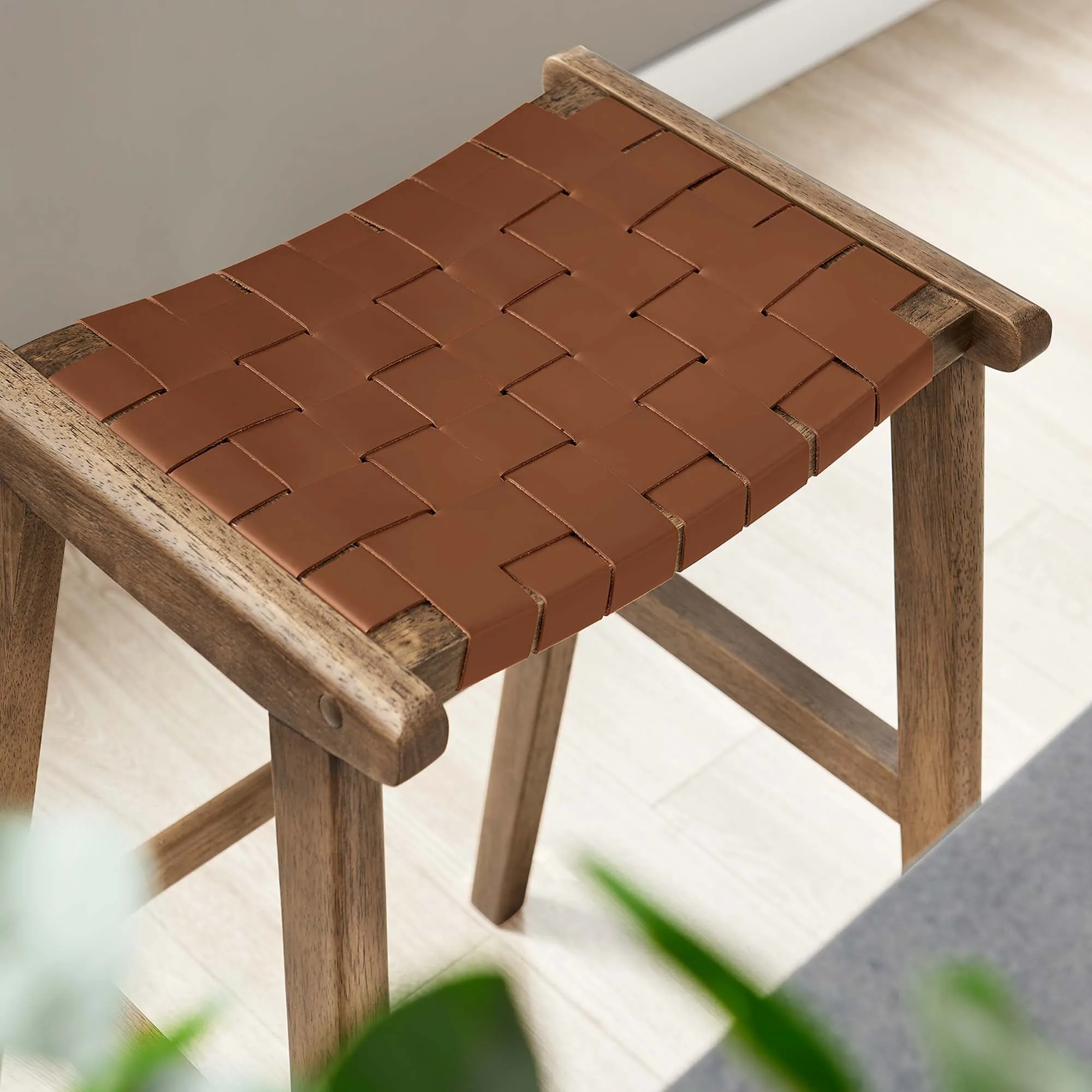 Saoirse Faux Leather Wood Bar Stool - Set of 2 by Modway