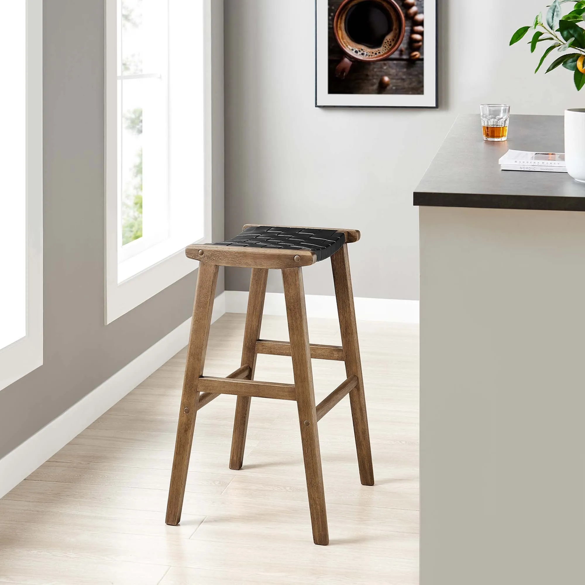 Saoirse Faux Leather Wood Bar Stool - Set of 2 by Modway