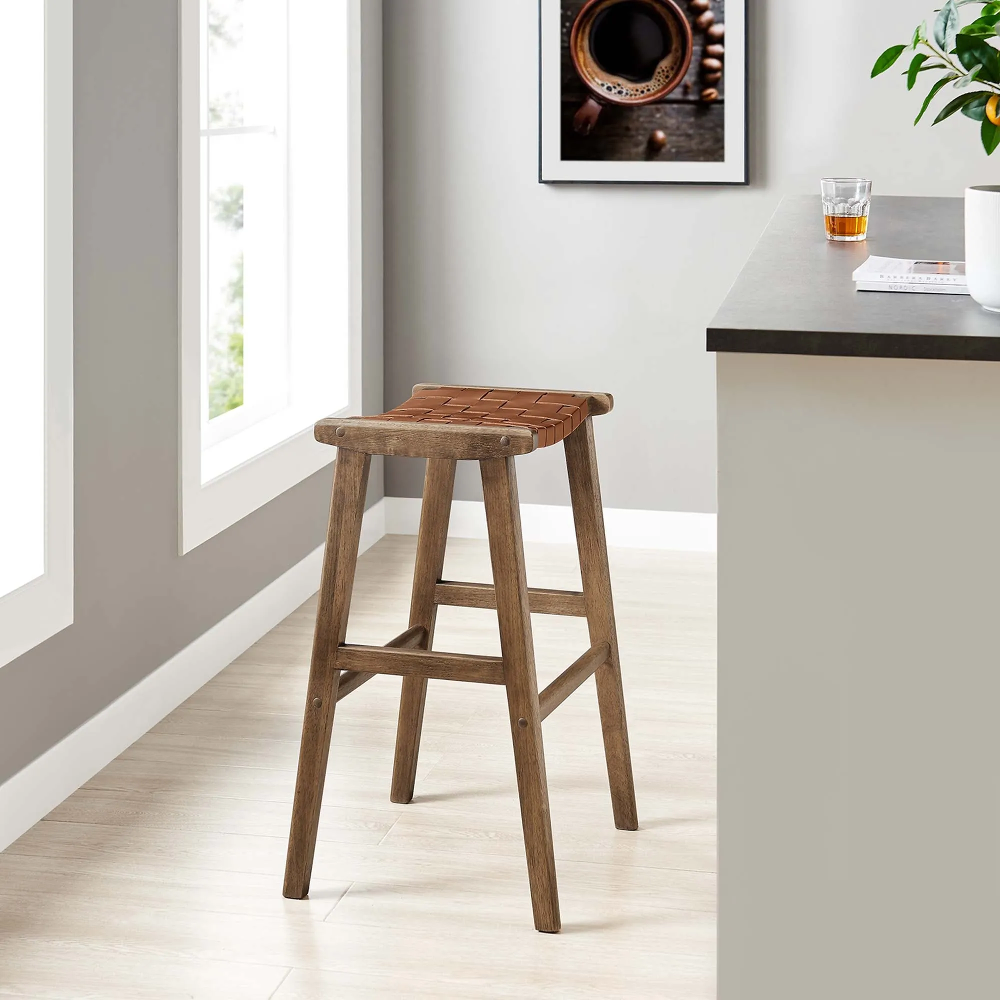 Saoirse Faux Leather Wood Bar Stool - Set of 2 by Modway