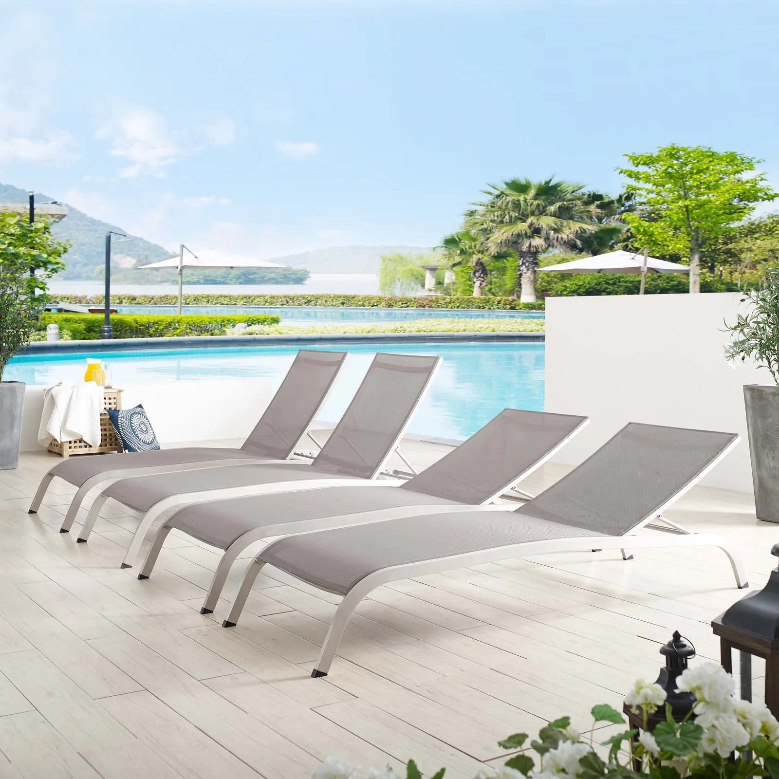 Savannah Outdoor Patio Mesh Chaise Lounge Set of 4 by Modway