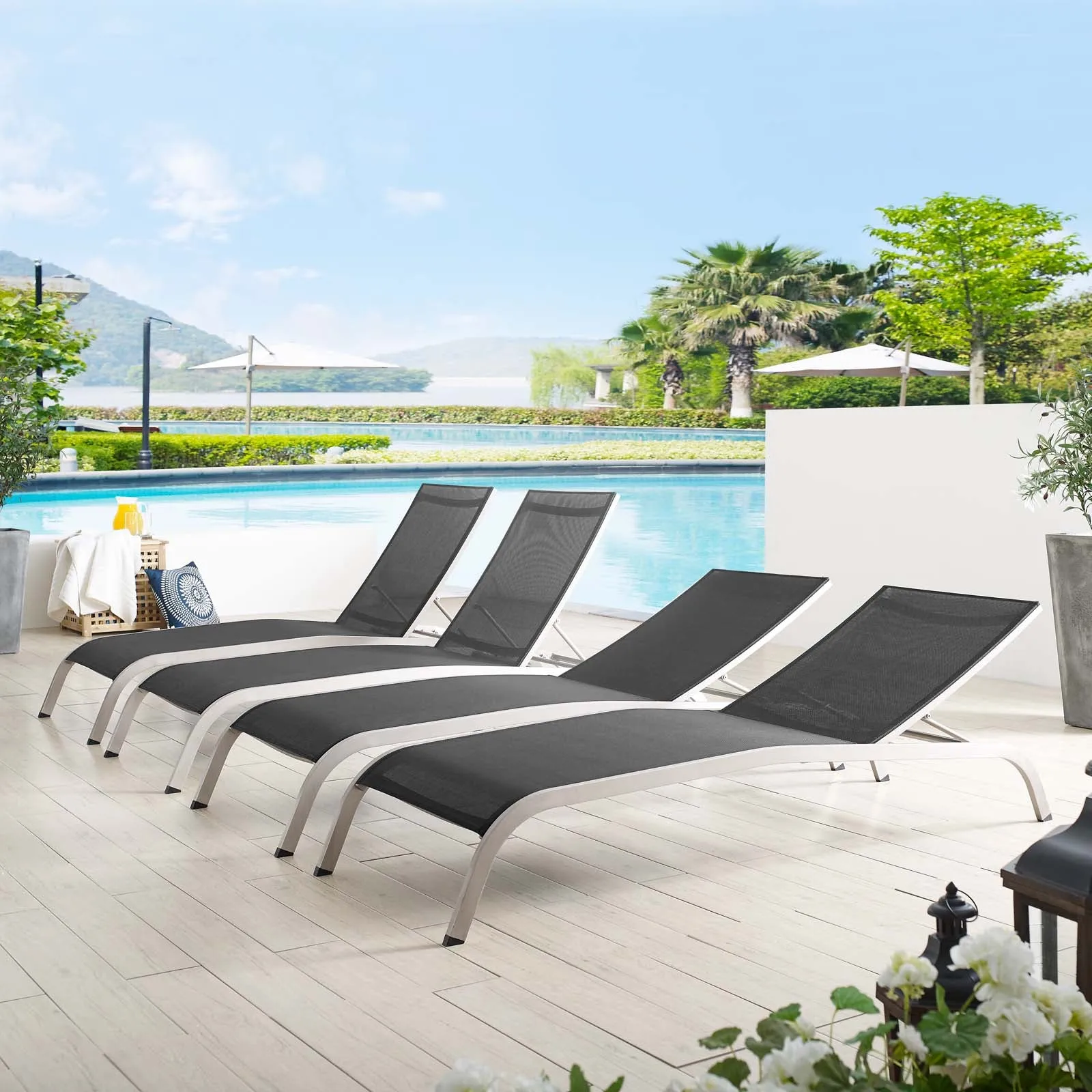 Savannah Outdoor Patio Mesh Chaise Lounge Set of 4 by Modway