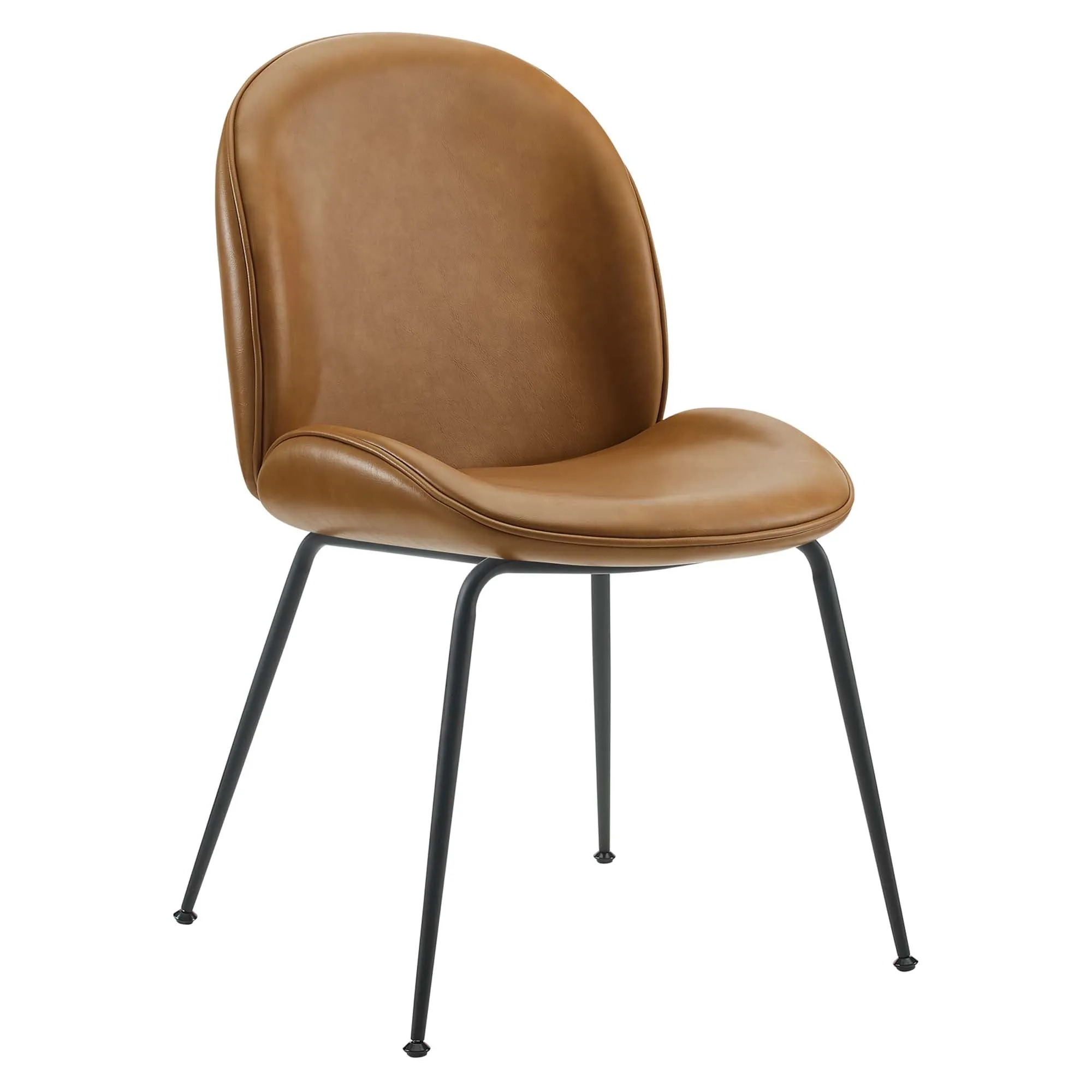 Scoop Black Powder Coated Steel Leg Vegan Leather Dining Chairs - Set of 2 by Modway