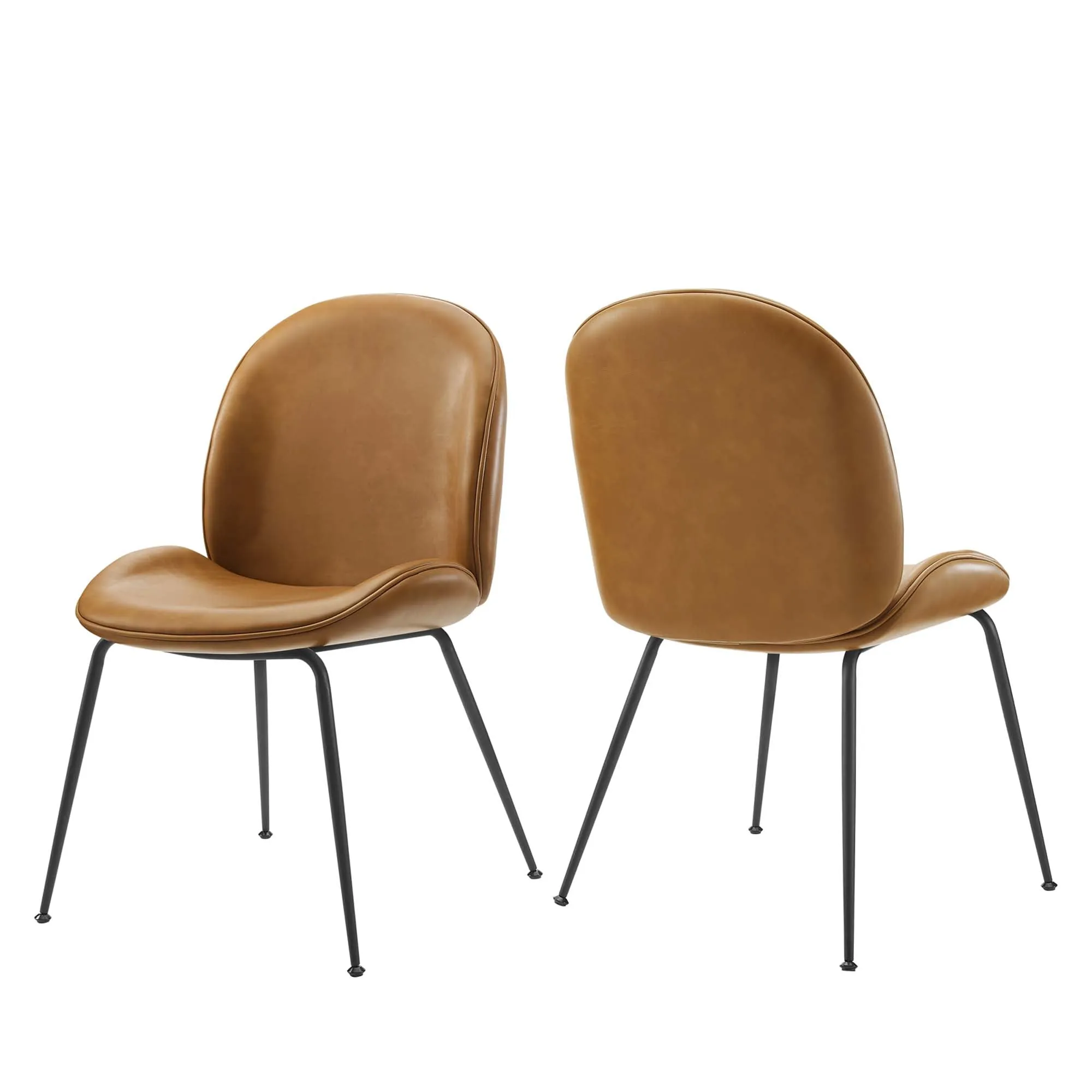 Scoop Black Powder Coated Steel Leg Vegan Leather Dining Chairs - Set of 2 by Modway