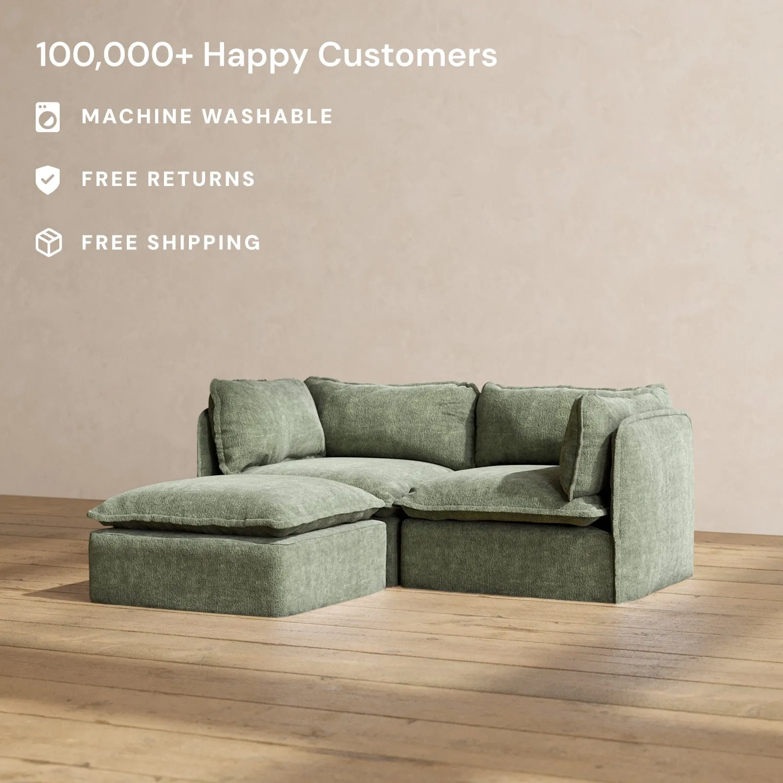 Slipcover Only - Modular Performance 2-Seater Sectional | Heirloom Velvet in Willow
