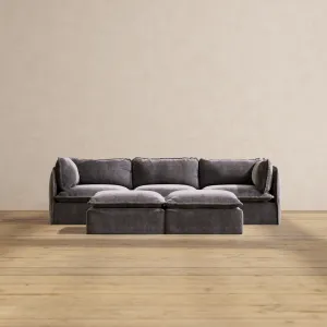 Slipcover Only - Modular Performance 3-Seater   Bench Ottoman | Luxury Velvet in Cinder