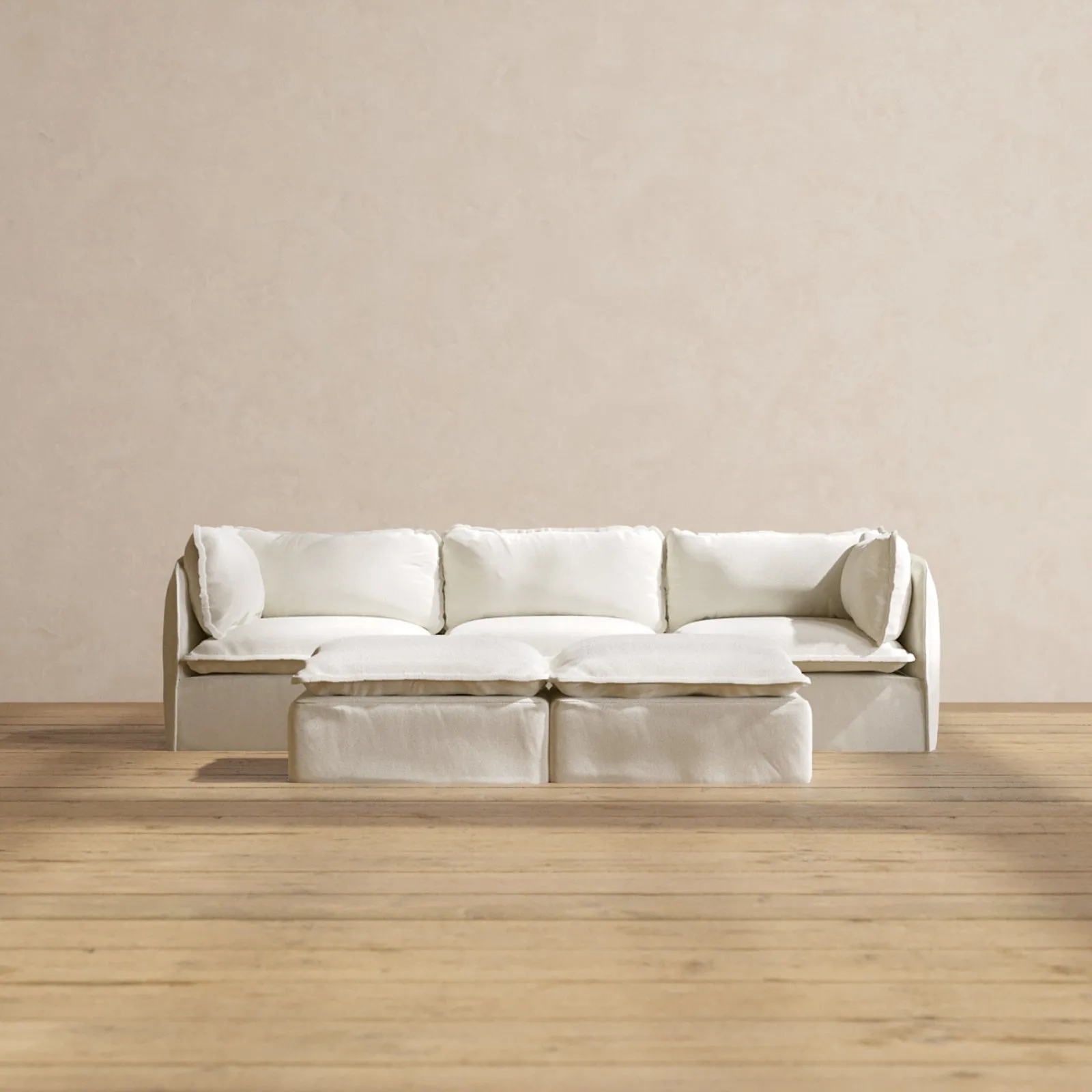 Slipcover Only - Modular Performance 3-Seater   Bench Ottoman | Plush Weave in Eggshell