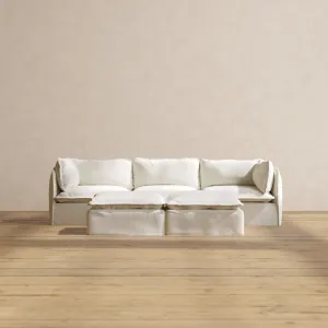 Slipcover Only - Modular Performance 3-Seater   Bench Ottoman | Plush Weave in Eggshell