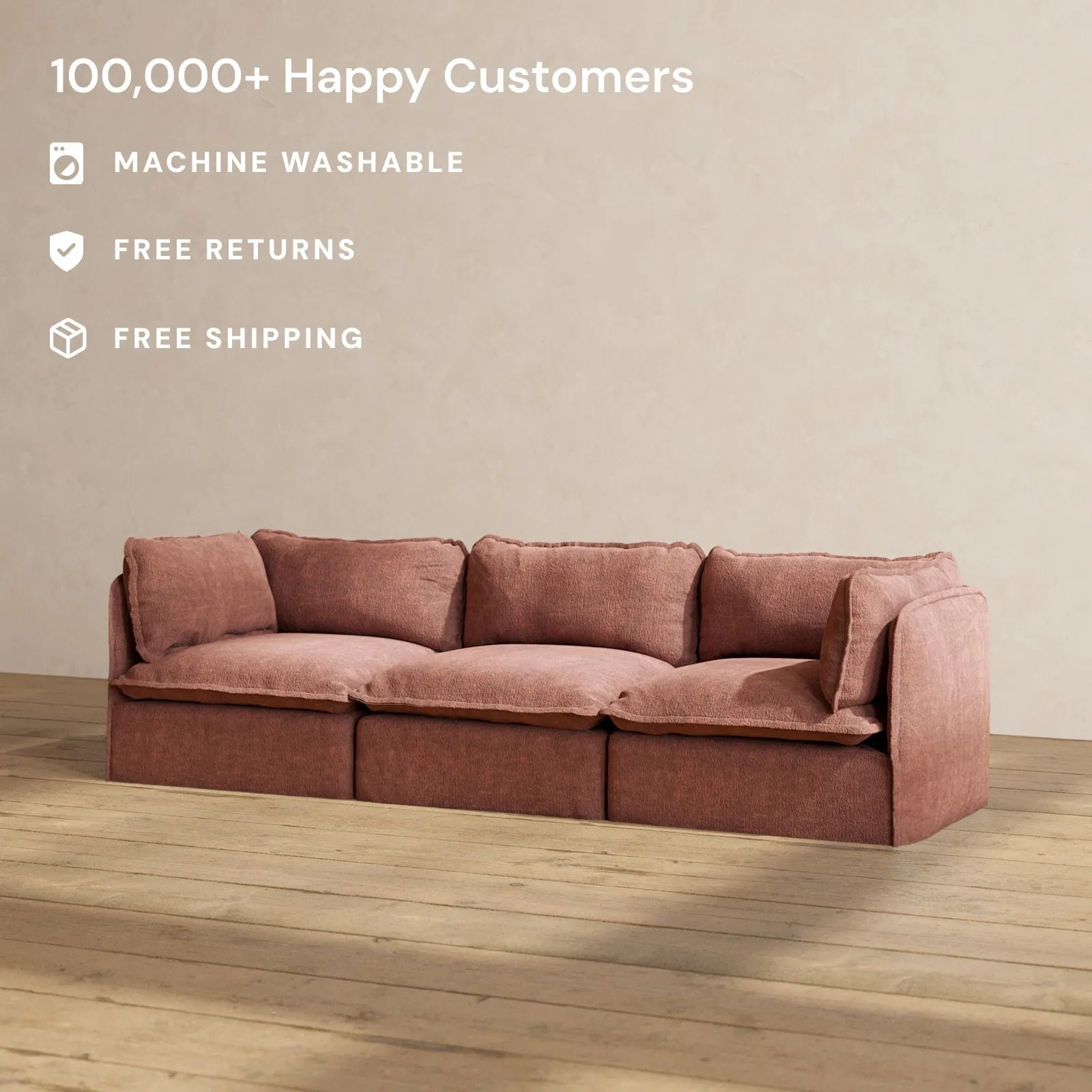 Slipcover Only - Modular Performance 3-Seater | Heirloom Velvet in Chestnut