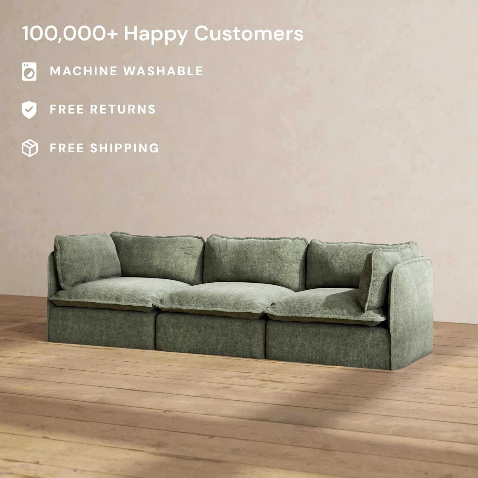 Slipcover Only - Modular Performance 3-Seater | Heirloom Velvet in Willow